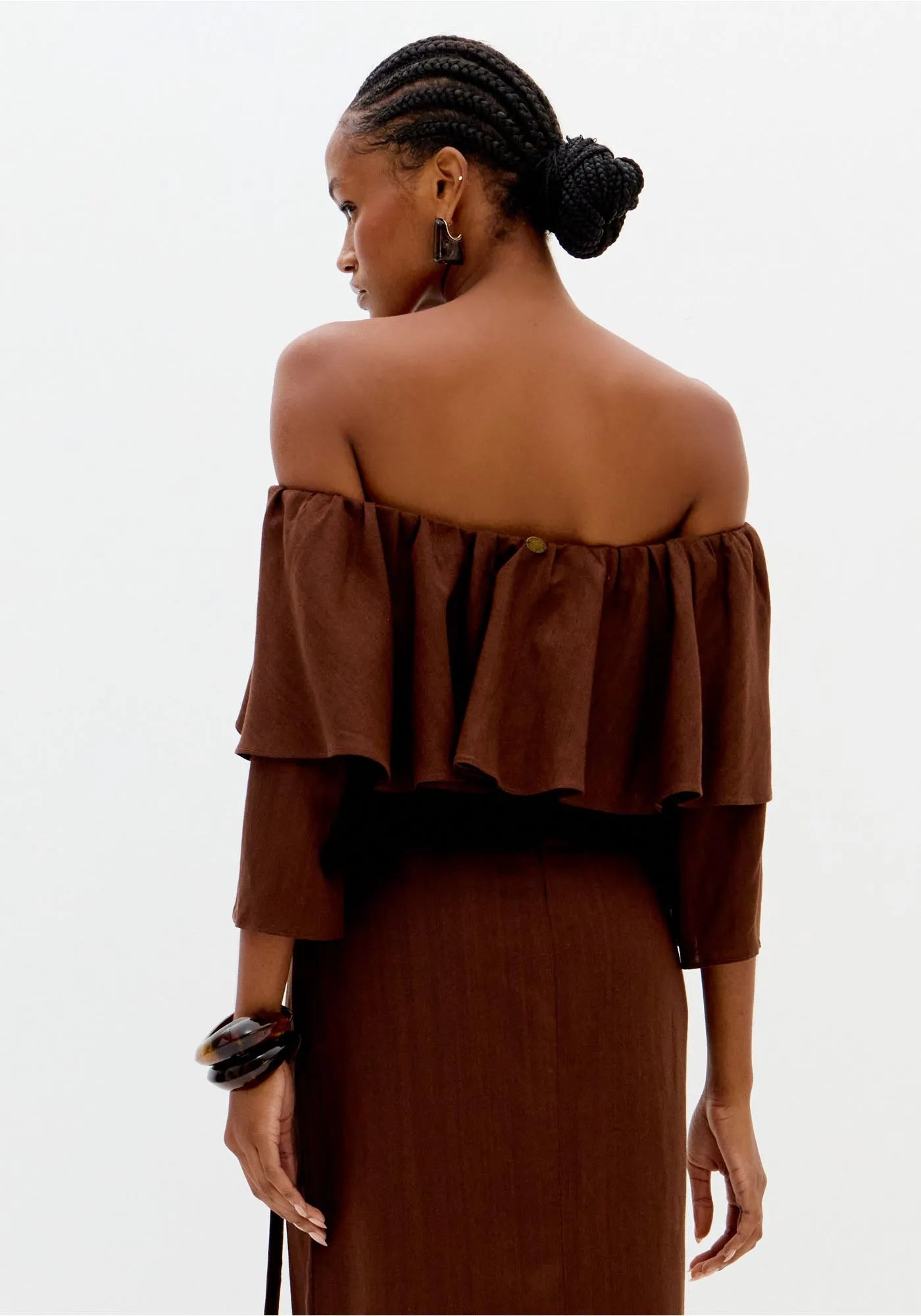 Blusa Cropped Com Linho Marrom