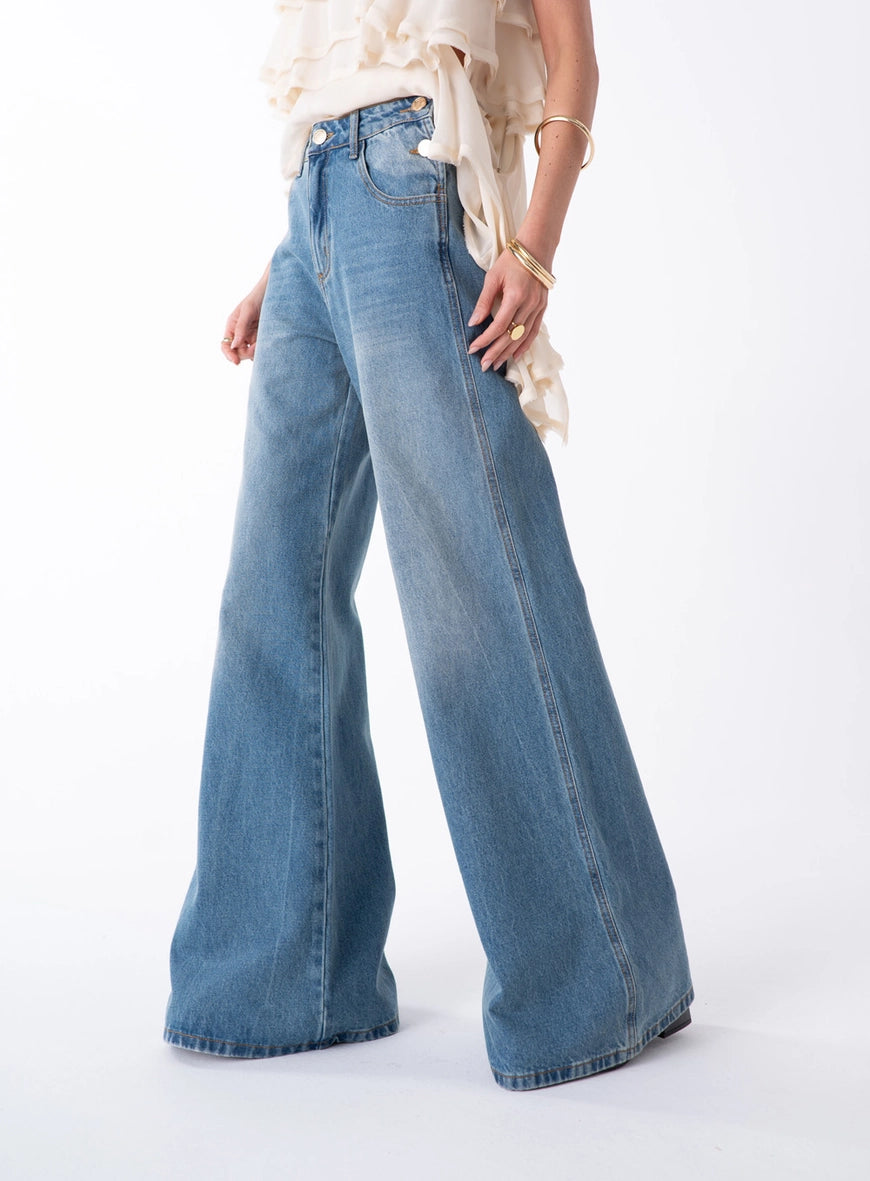 Calça Jeans Palazzo Azul Valerian