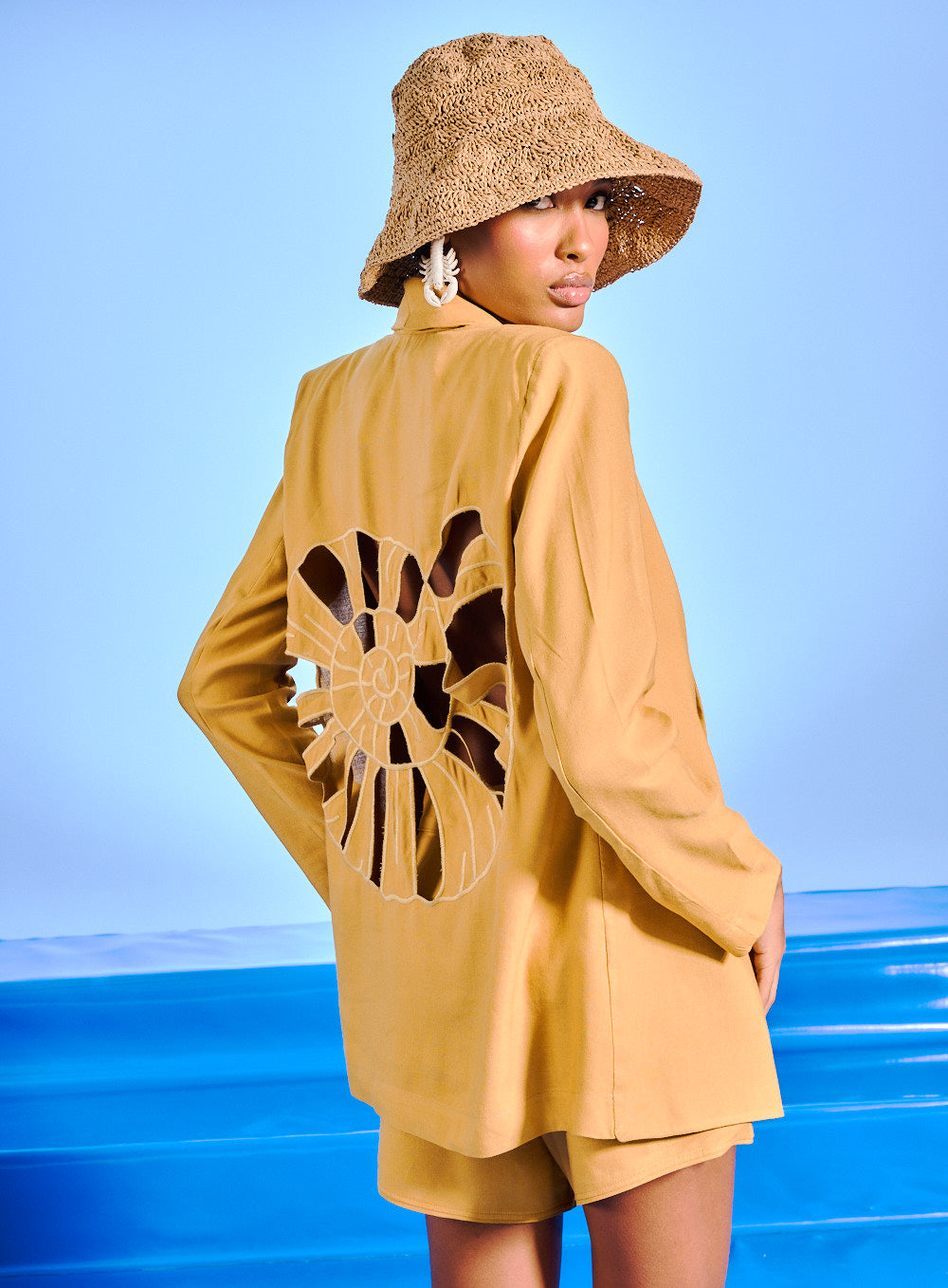 Blazer Linho Com Bordado Bege Mondego