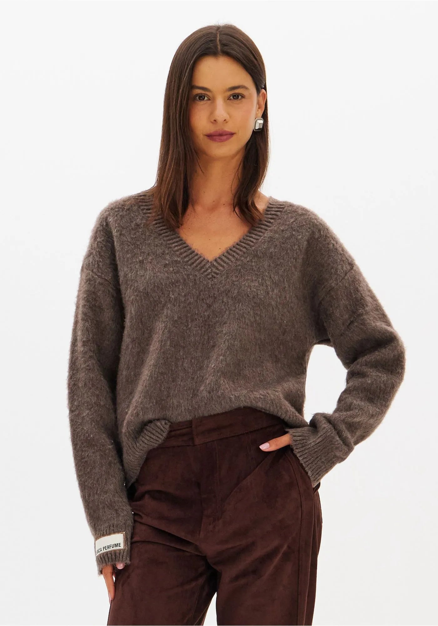 Blusa Trico Decote V Manga Longa