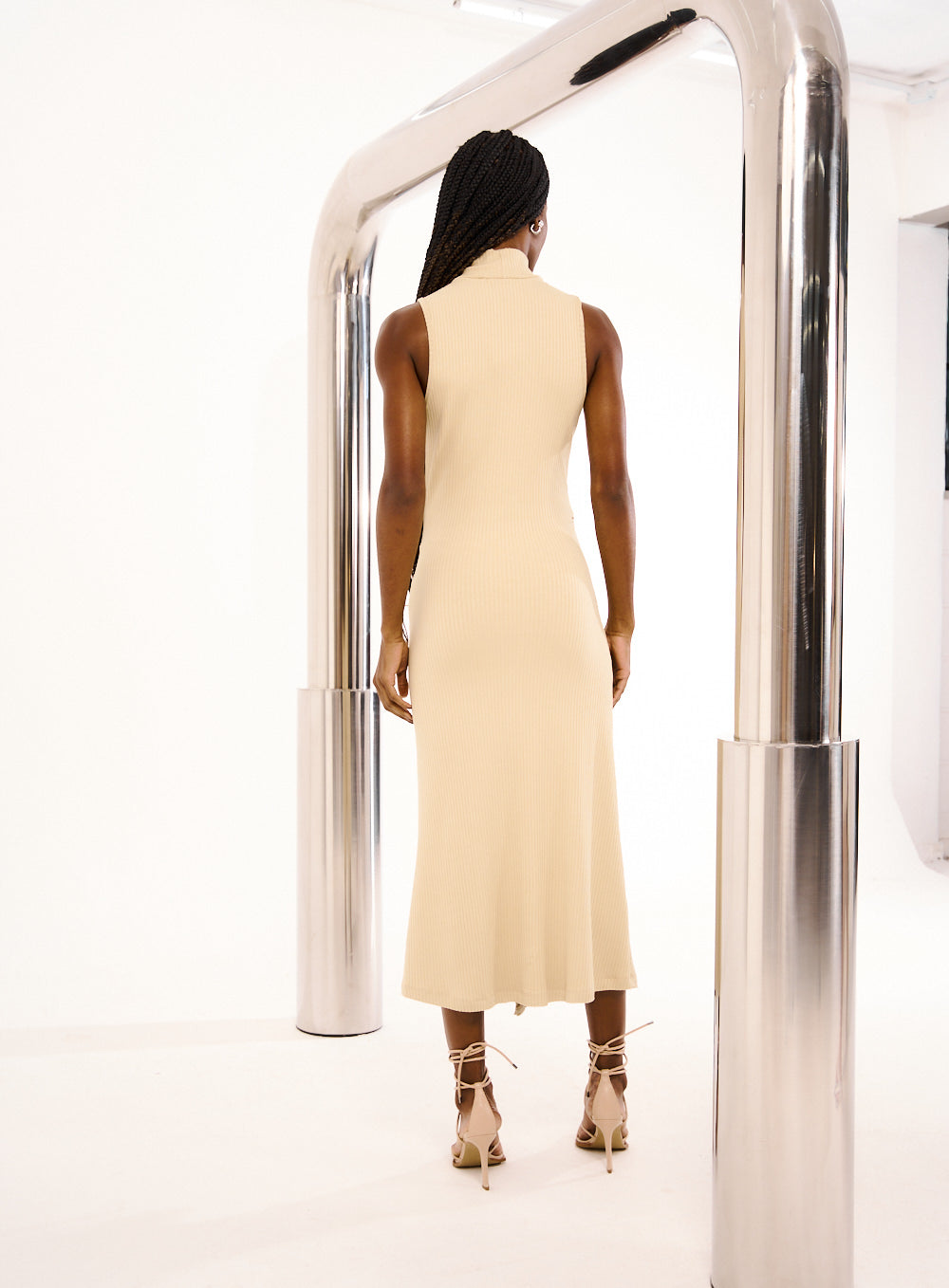 Vestido Canelado Bege Sand Wave