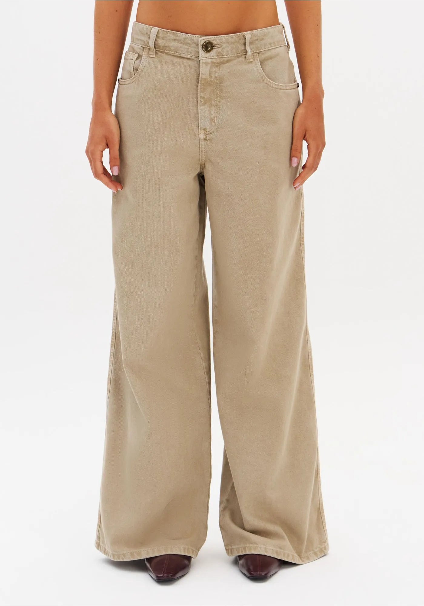 Calça Sarja Wide Leg Cintura Média
