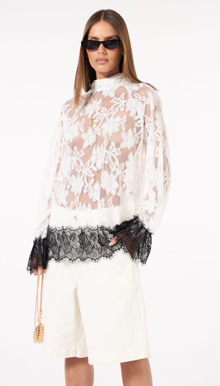 Blusa Manga Longa Renda Off Shell