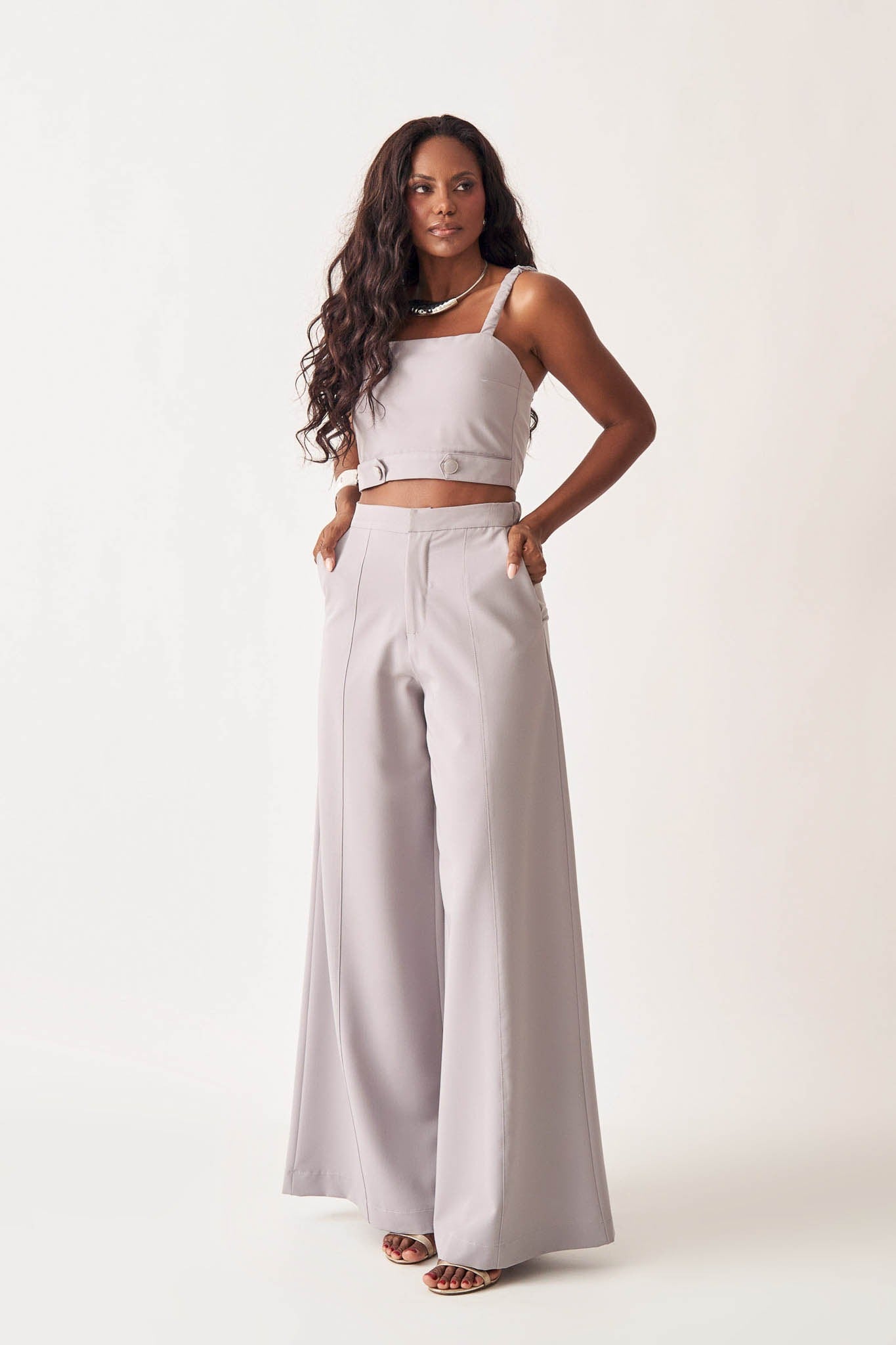 Calça Pantalona Alfaiataria Alley Cinza