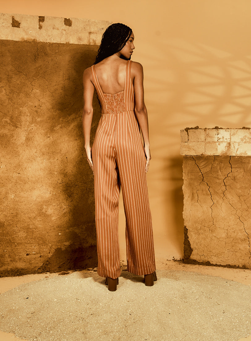 Macacão Listrado Marrom/OFF