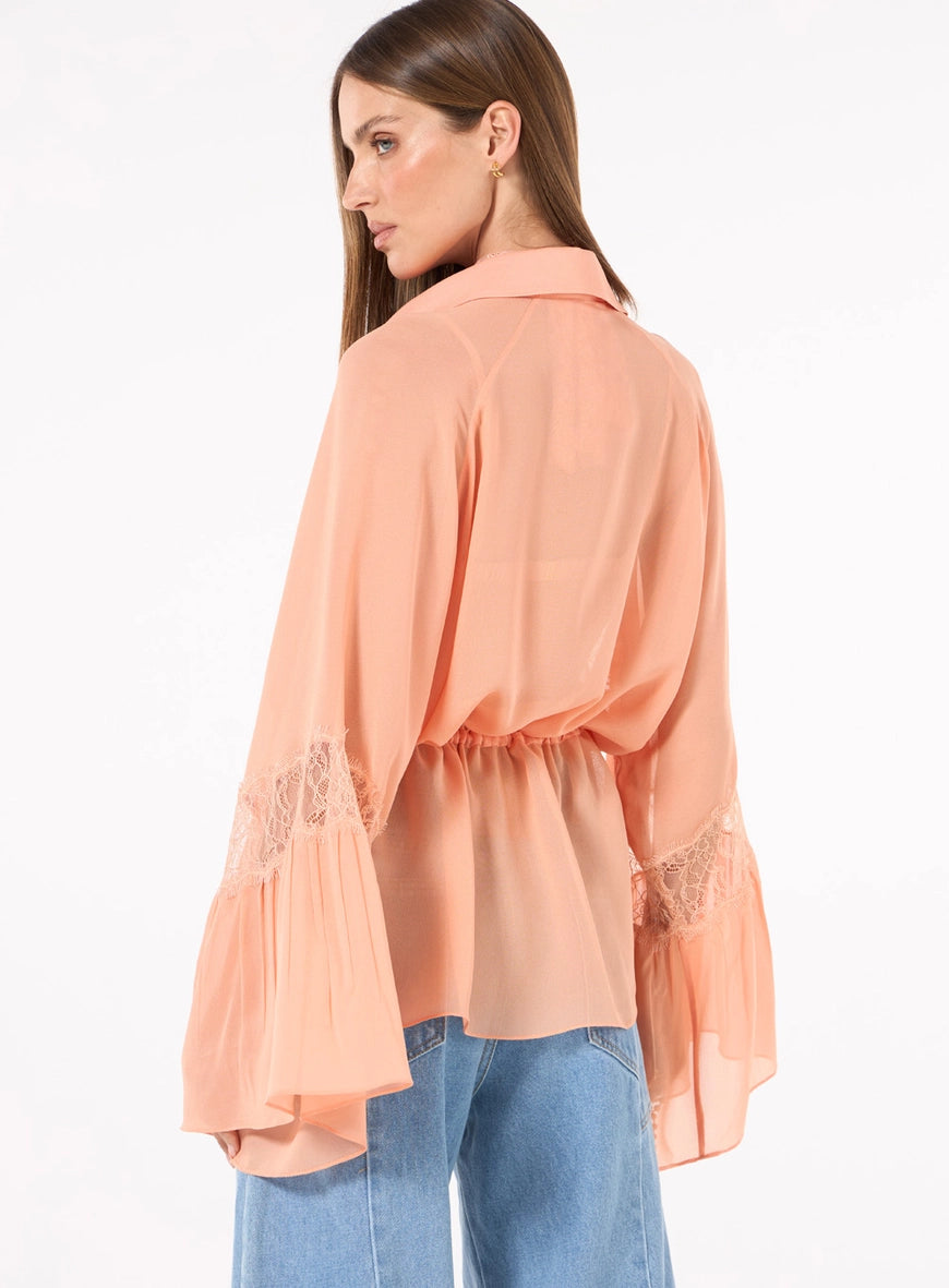 Blusa Manga Longa Flow Rosa Bala
