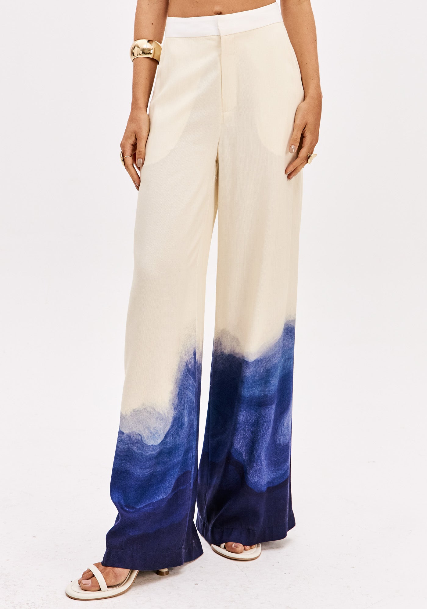 Calça Wide Leg Cintura Alta Estampada