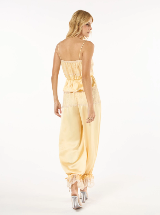 Conjunto Blusa E Calça Cetim Com Renda