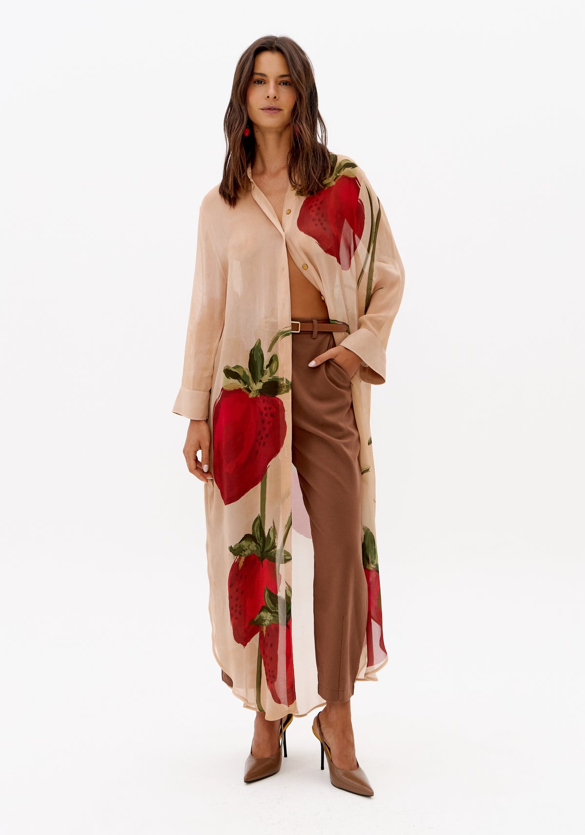 Vestido Chemise Com Estampa De Chiffon