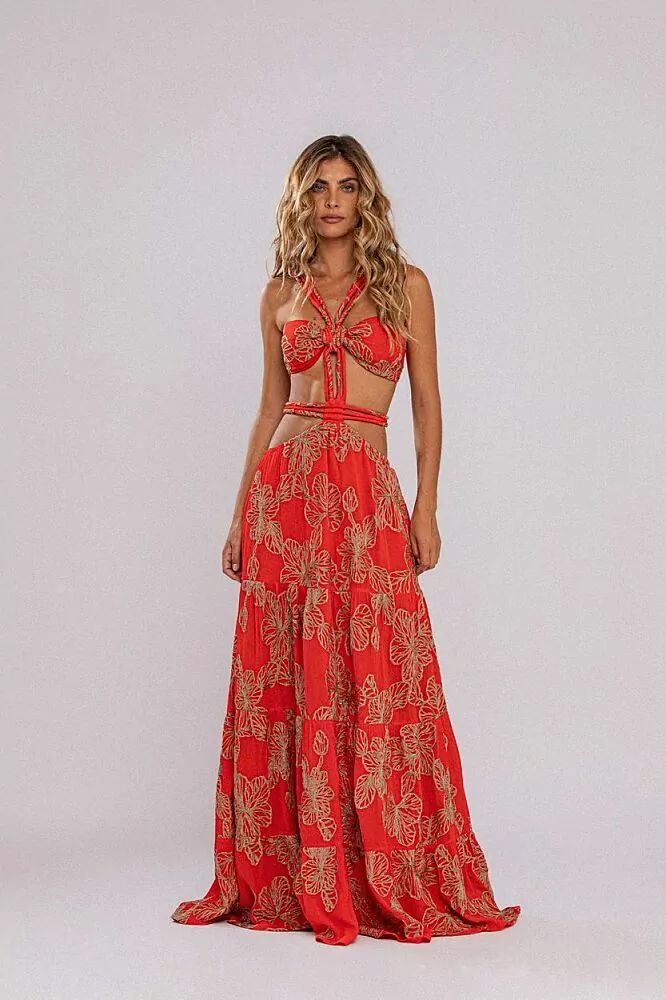 Vestido Bordado Gracio Vermelho