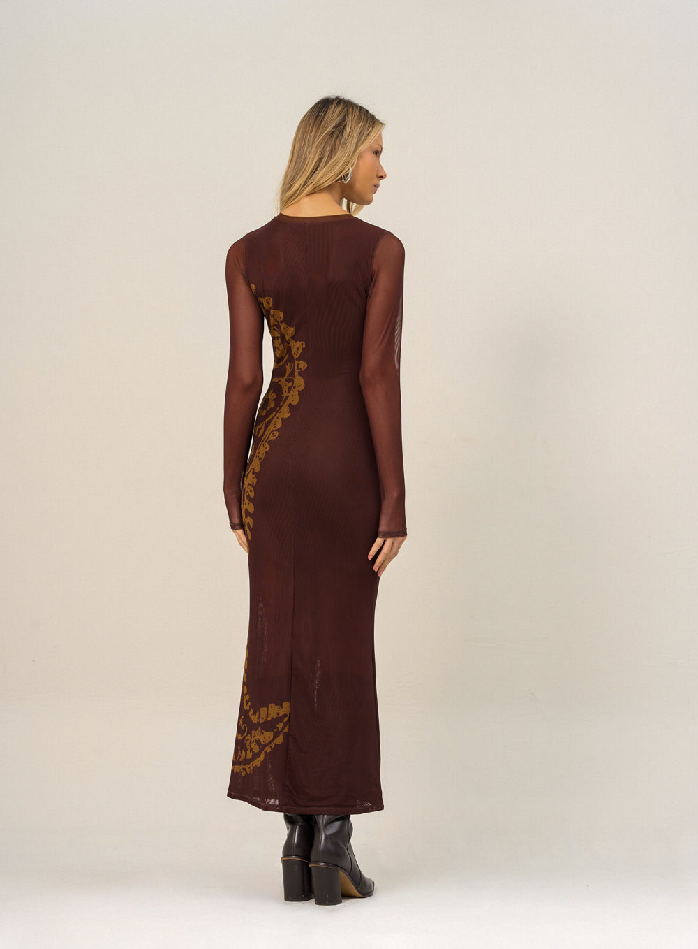 Vestido Estampado Marrom/Amarelo