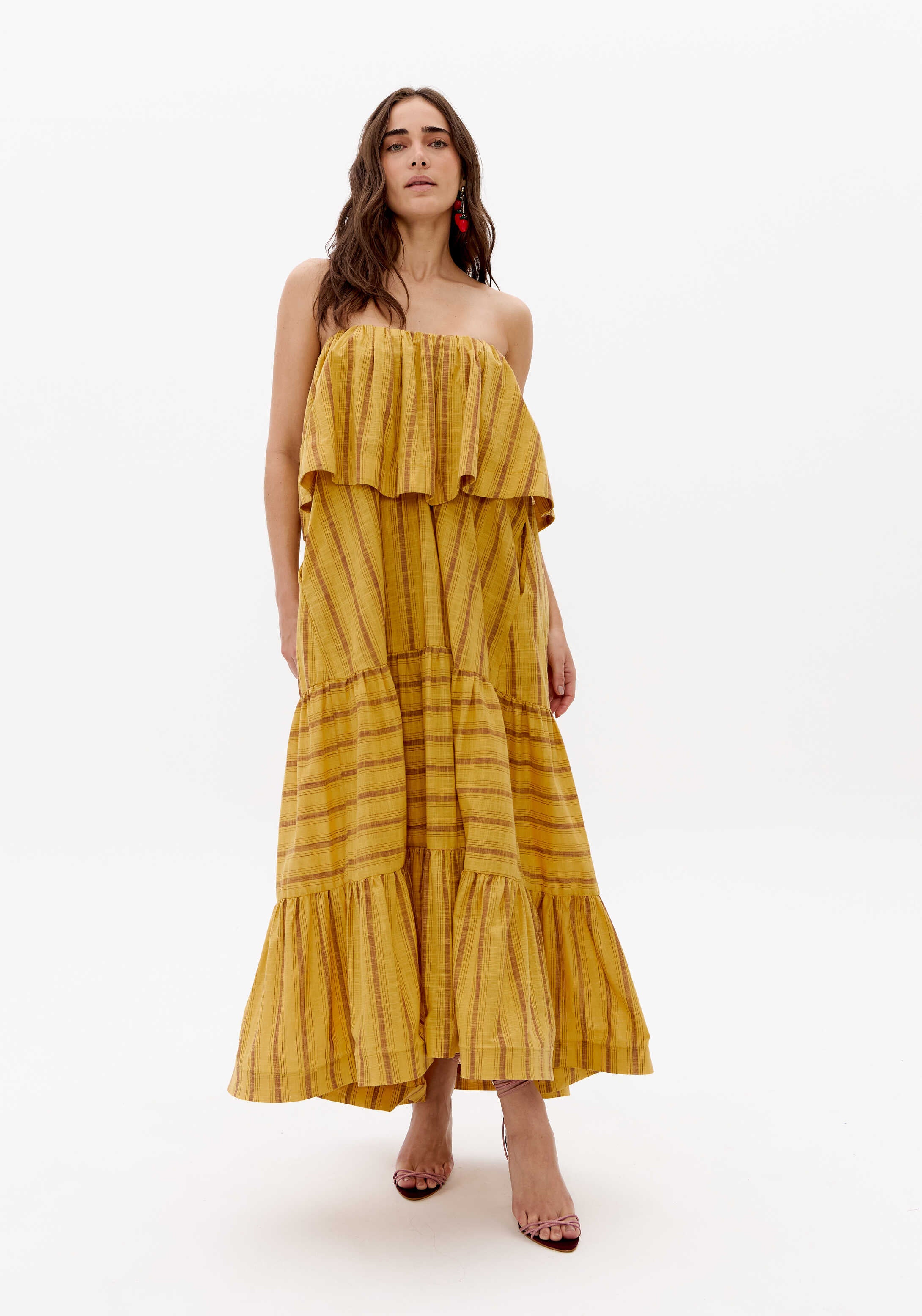 Vestido Sem Alças Longo Listrado