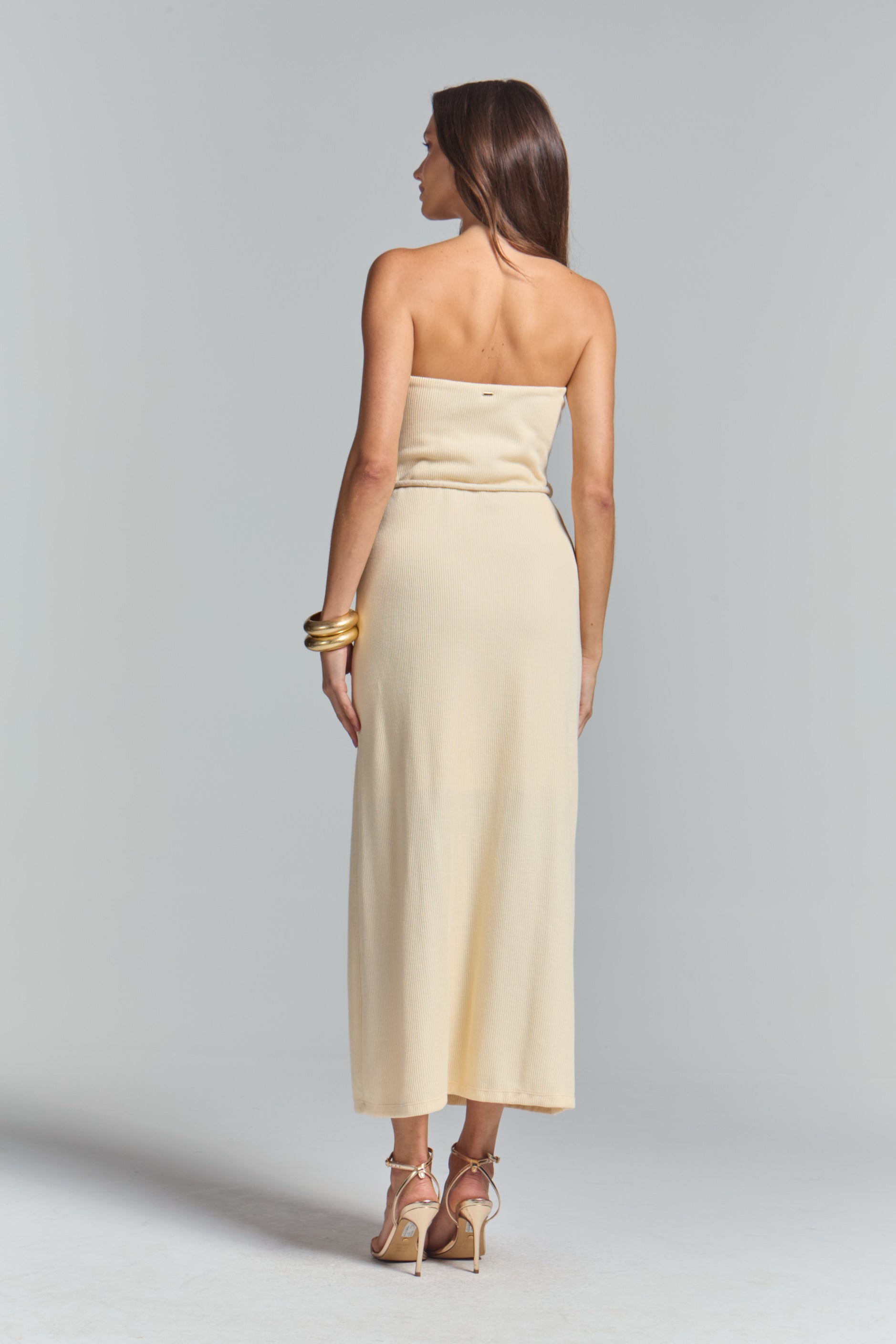 Vestido Com Cinto Bege Affogato