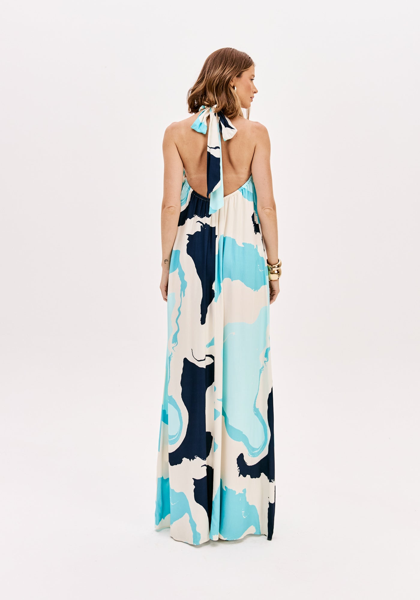 Vestido Longo Frente Única Estampado Marine Coast