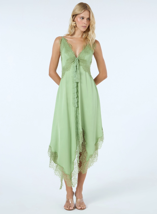 Vestido Pontas Aplicação Renda Verde Toshe-Toshe