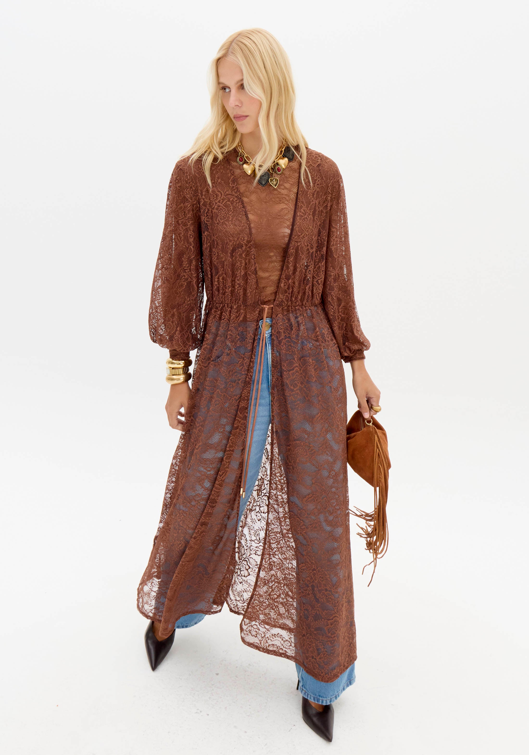 Túnica Kaftan Alongado De Renda