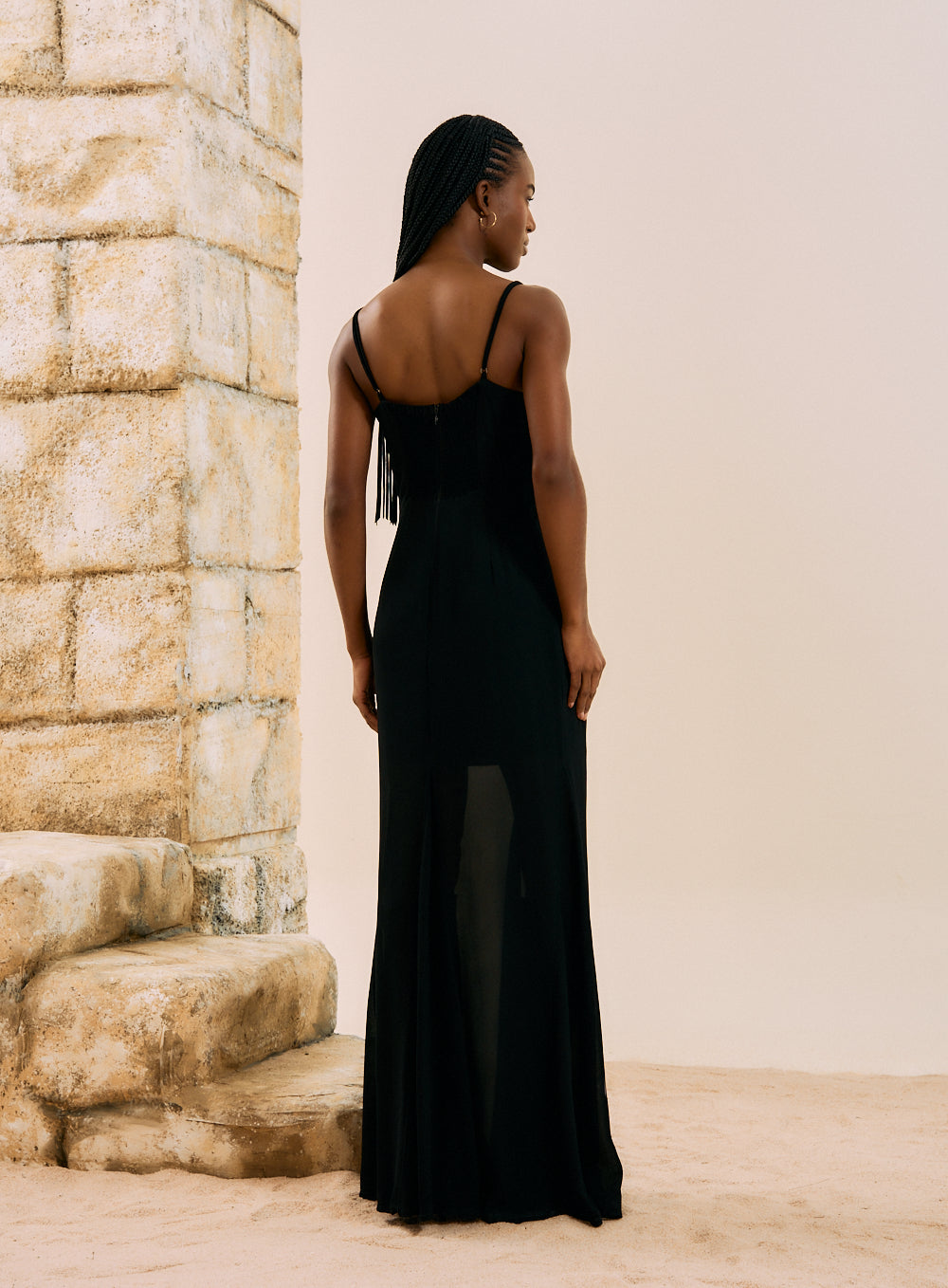 Vestido Com Detalhe Franja Preto