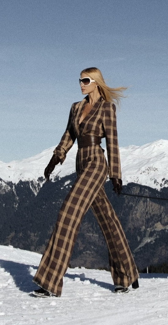 Blazer Linho Xadrez Marrom/Bege