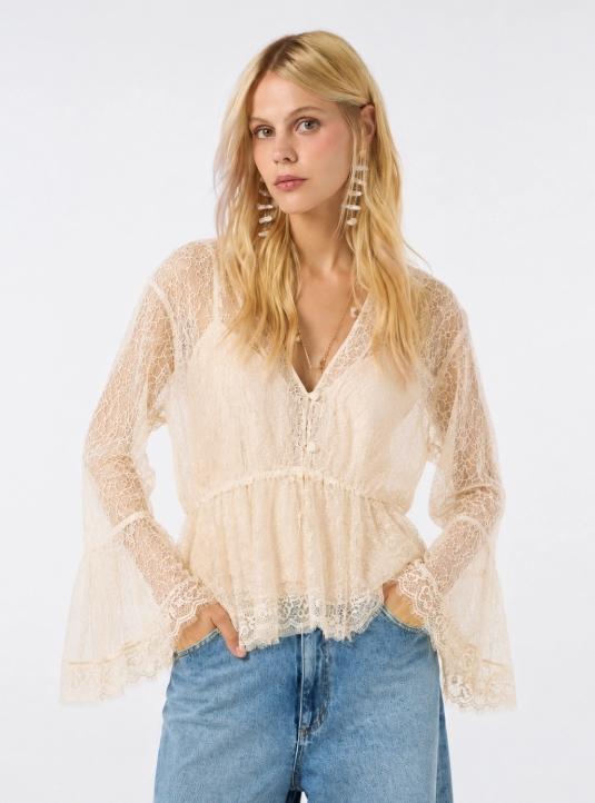 Blusa Renda Noir Bege Gale