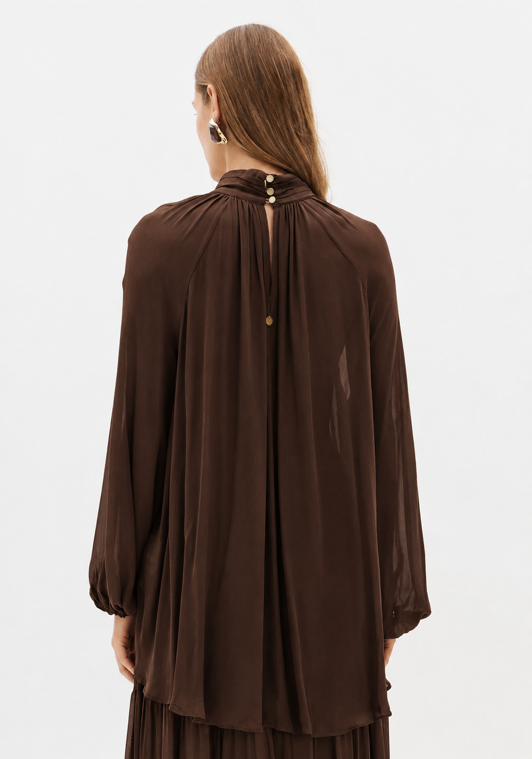 Blusa Manga Longa Gola Alta De Chiffon