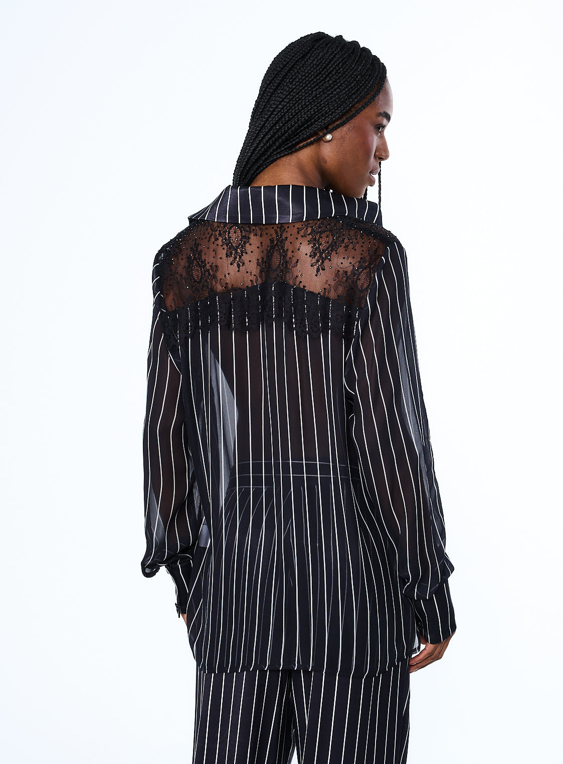 Camisa Estampada Detalhe Renda Stripes Back