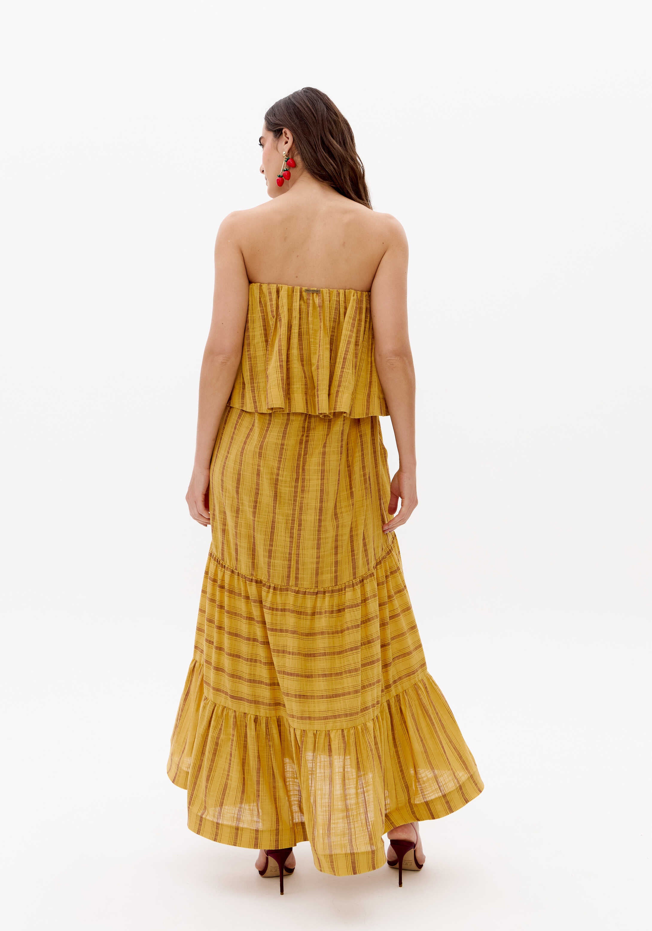Vestido Sem Alças Longo Listrado