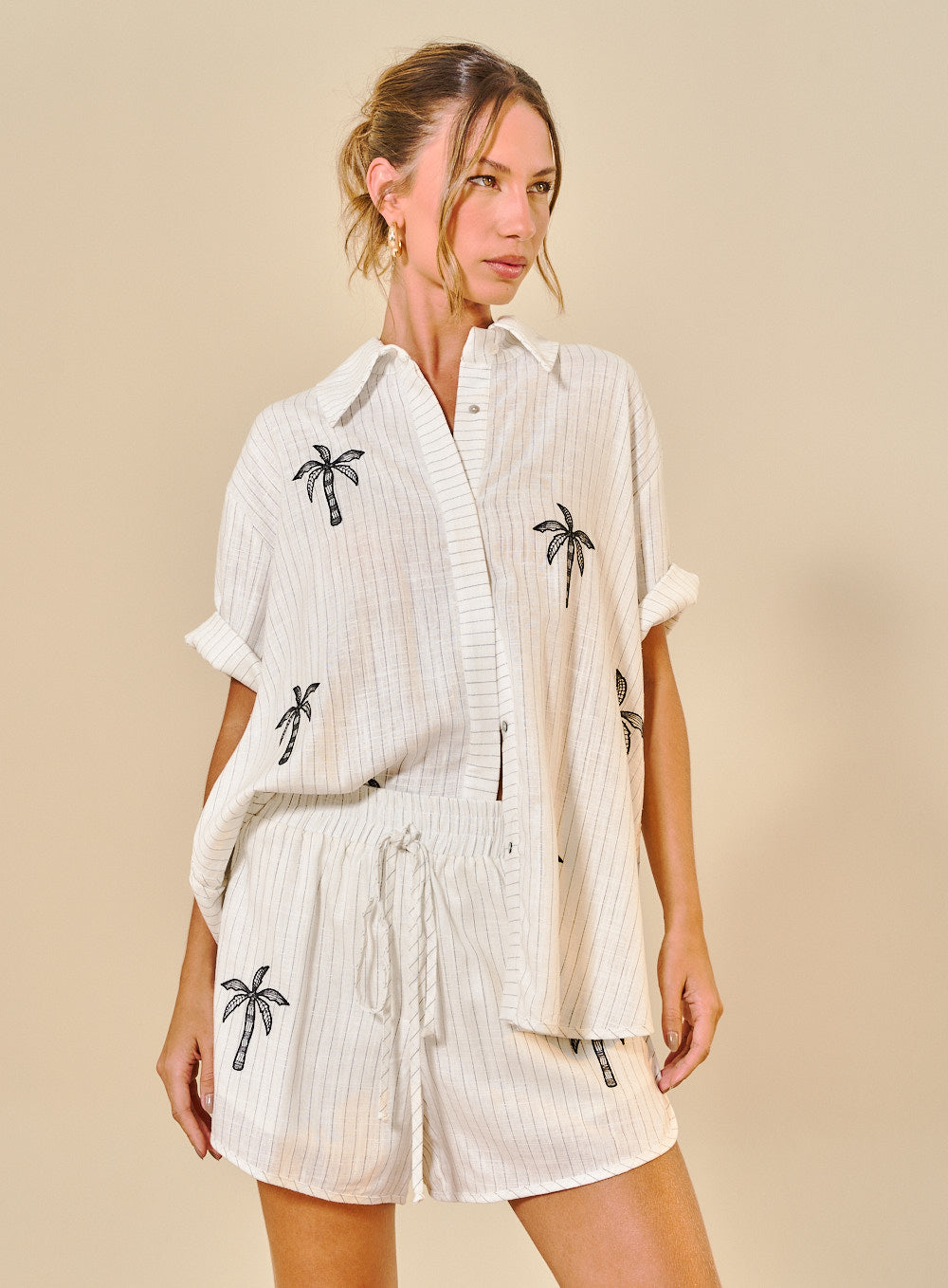 Conjunto Camisa/Short Linho Listrado