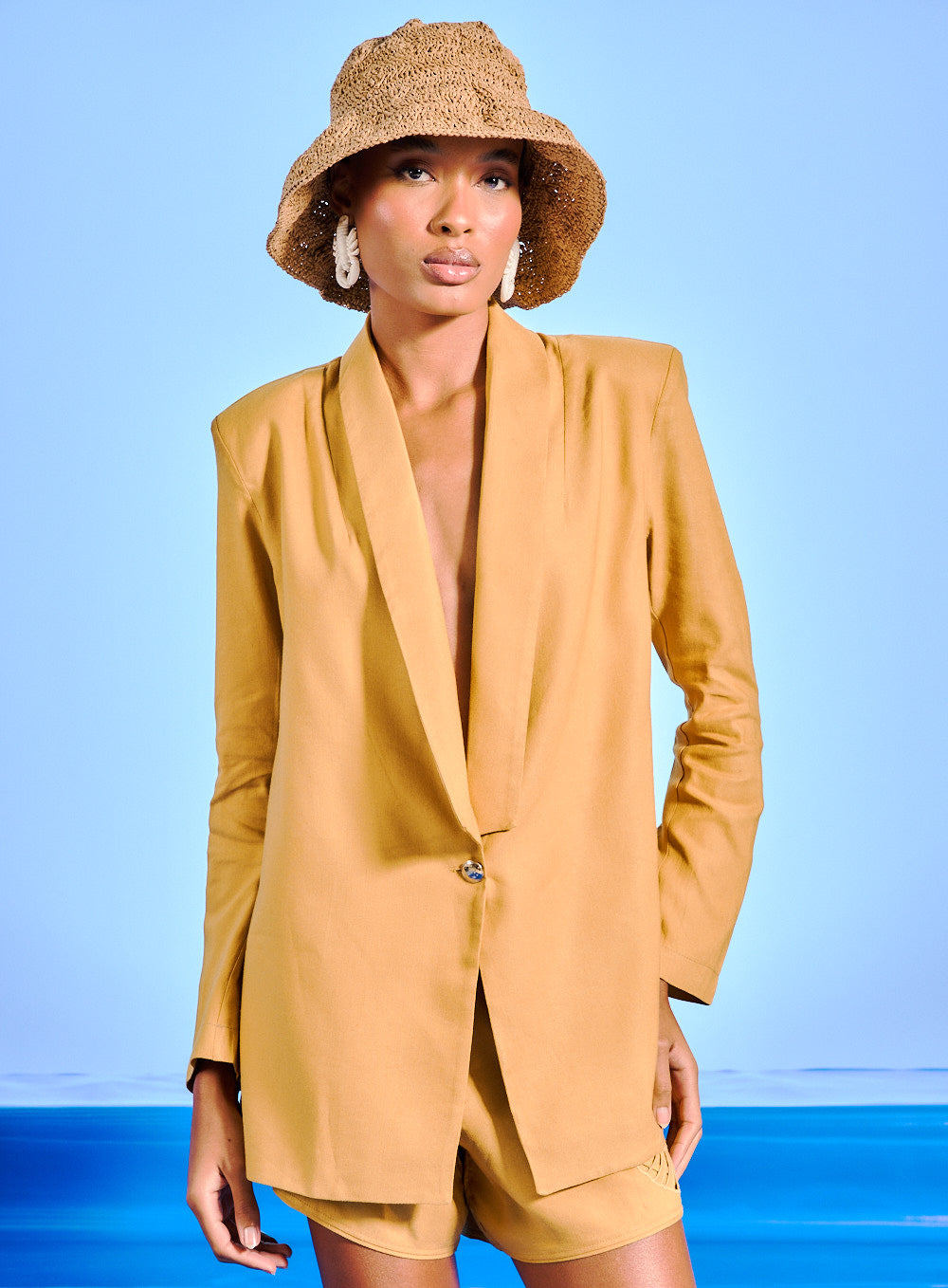 Blazer Linho Com Bordado Bege Mondego