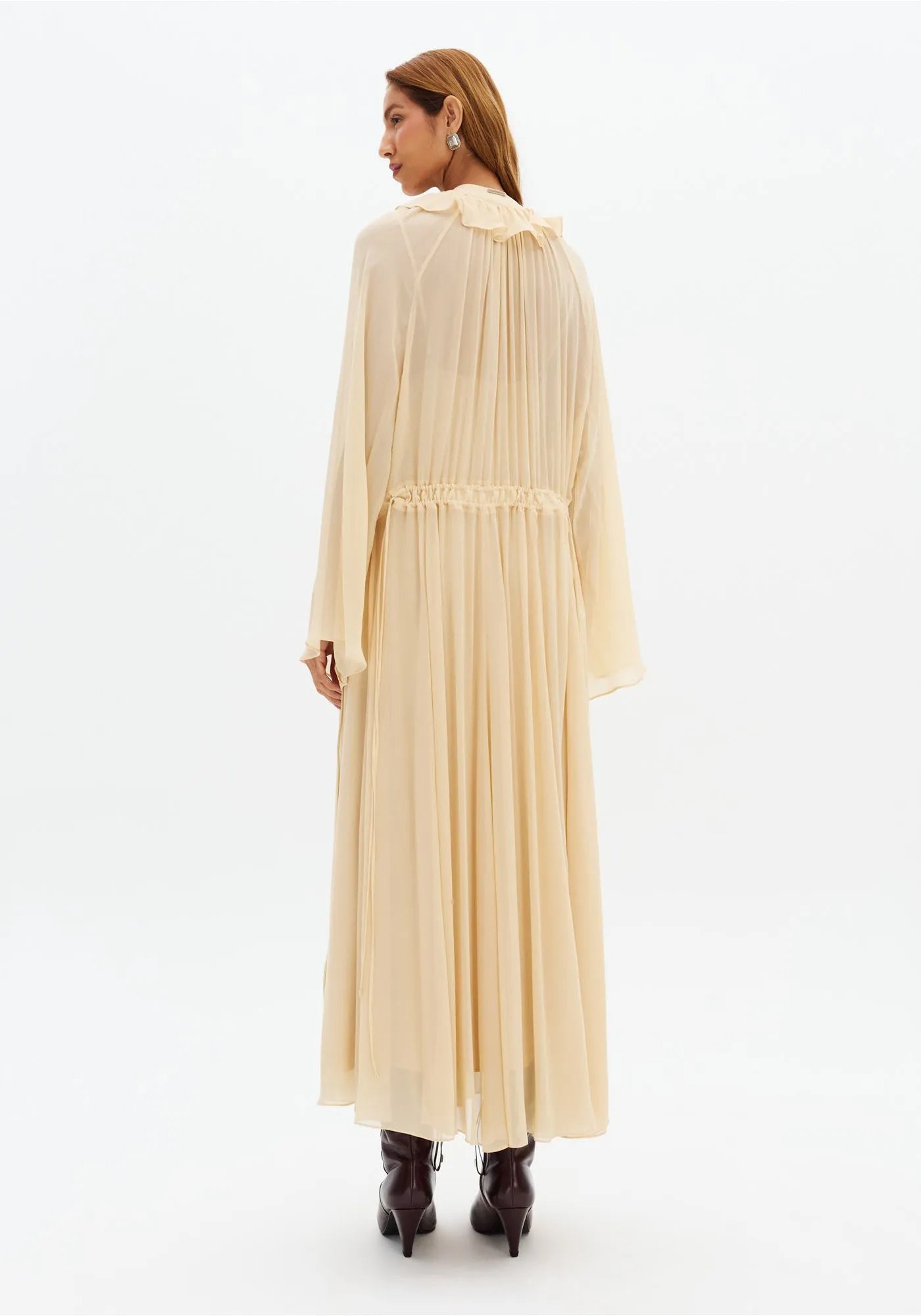 Vestido Amplo Manga Longa De Chiffon