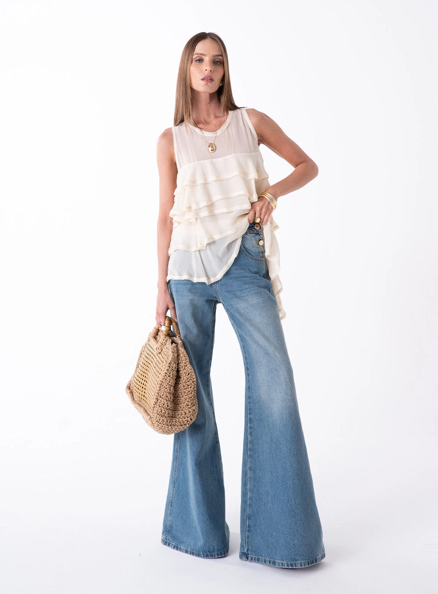 Calça Jeans Palazzo Azul Valerian