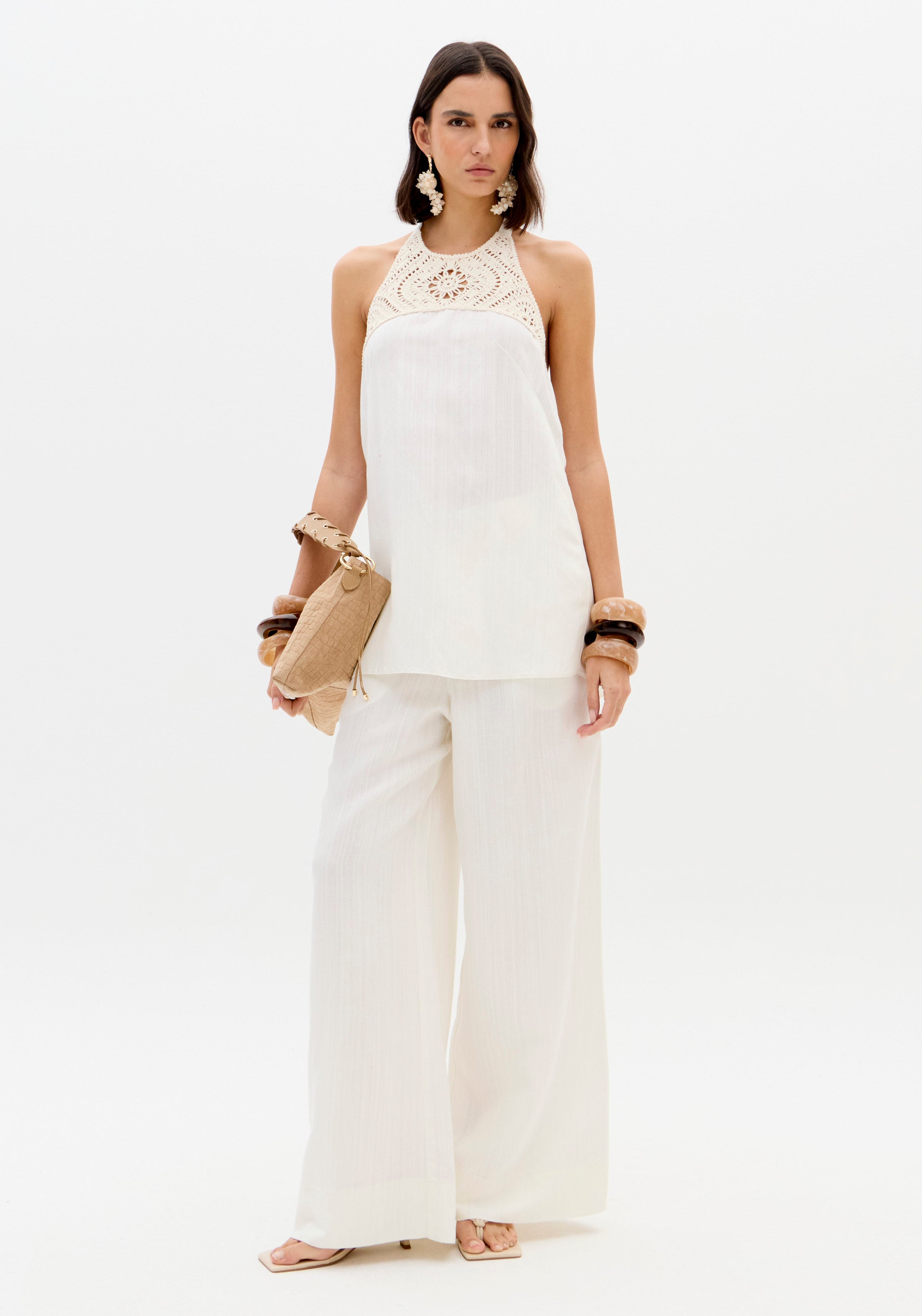 Calça Reta Com Linho OFF