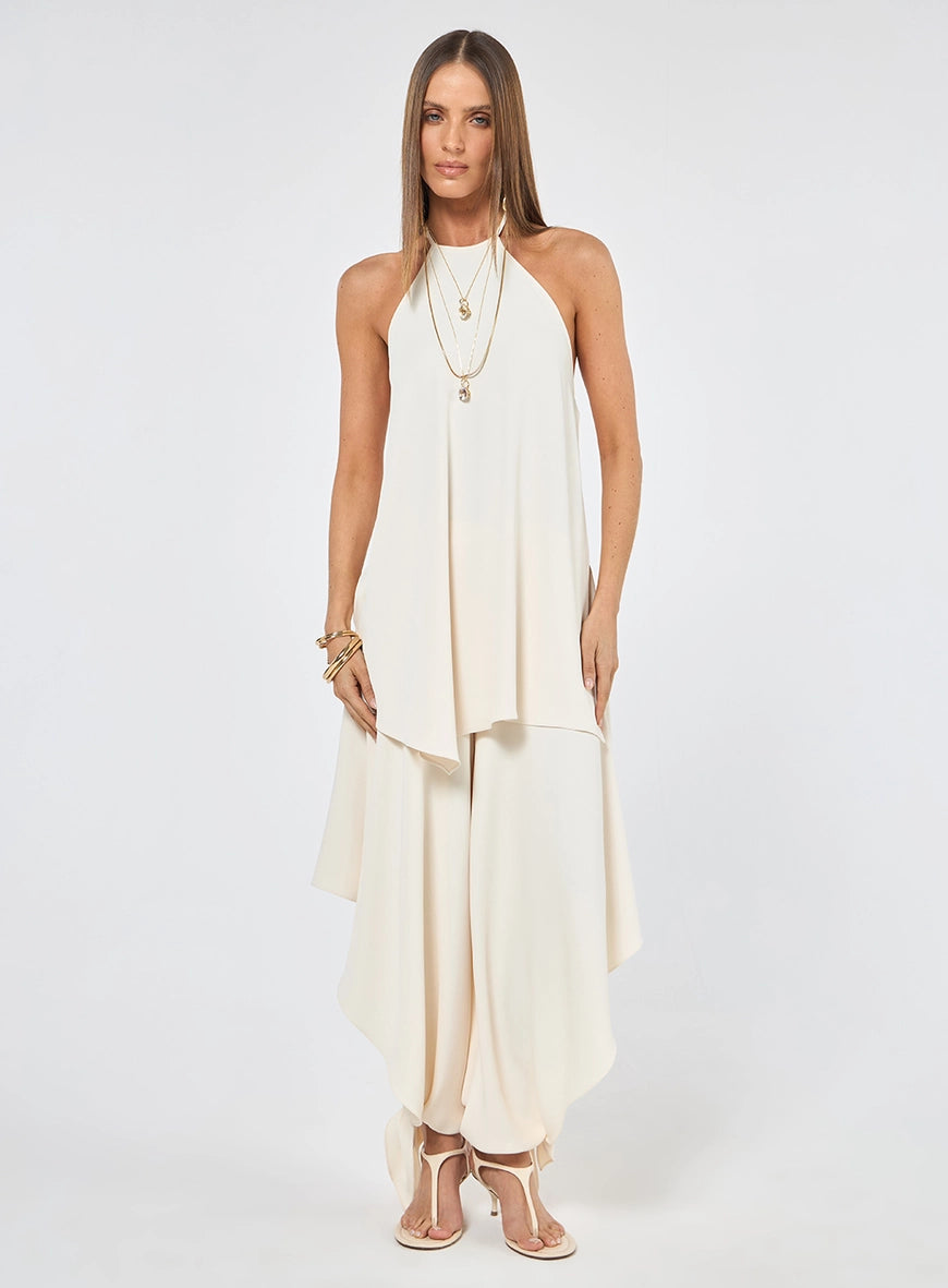 Conjunto Blusa Frente Unica Calça Bege Italian
