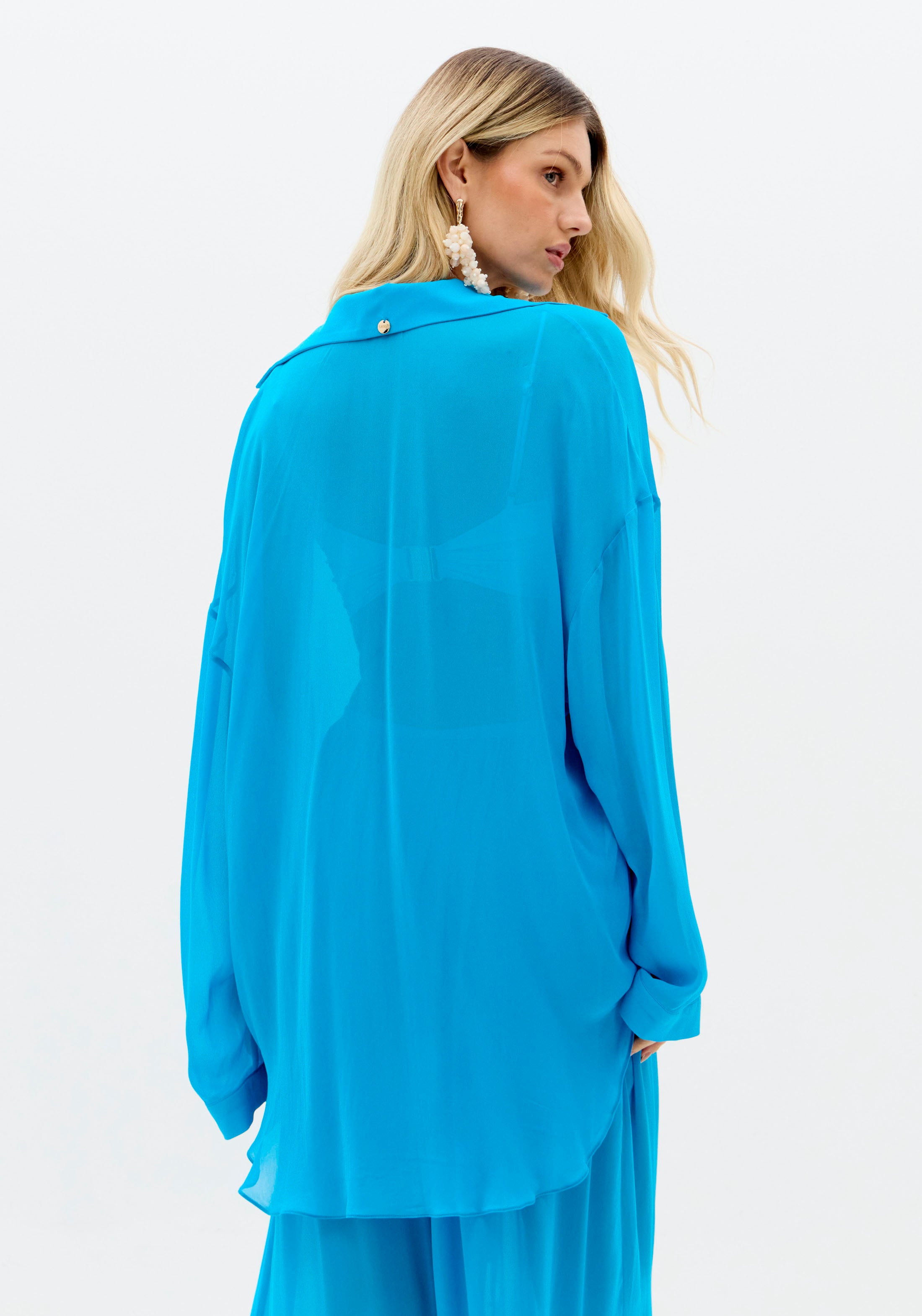 Camisa Longa Com Amarração Azul