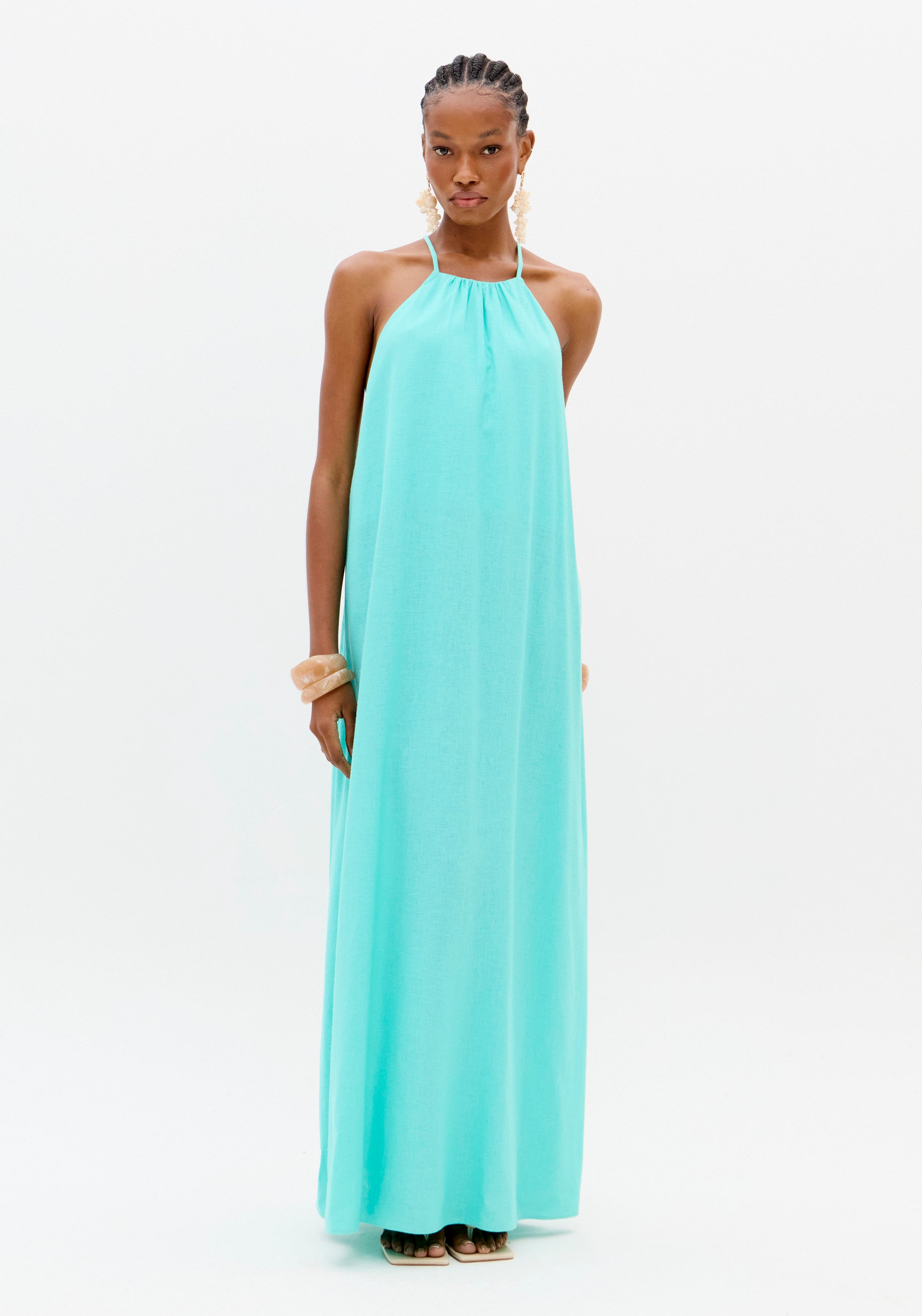 Vestido Super Midi Com Linho