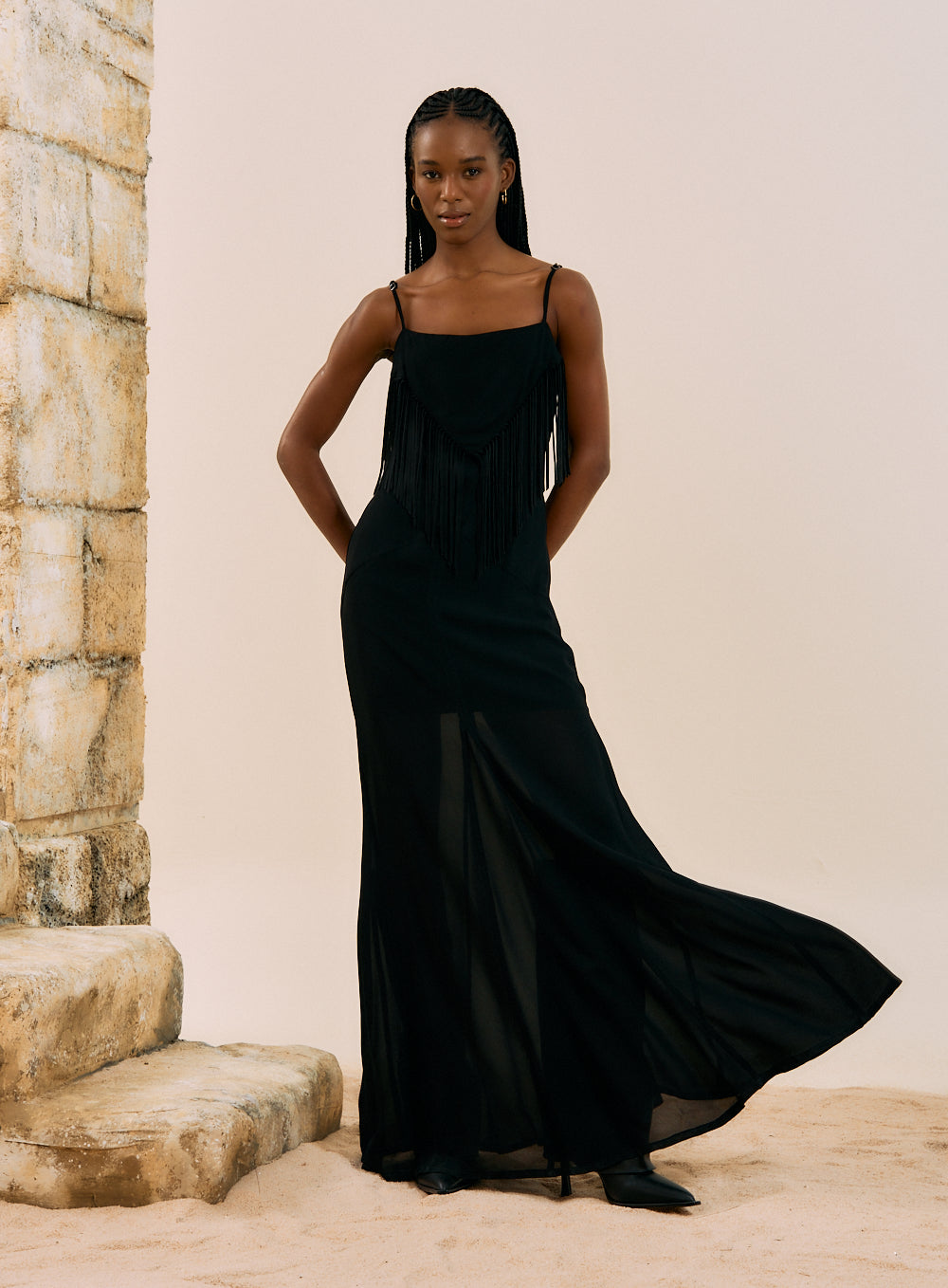 Vestido Com Detalhe Franja Preto