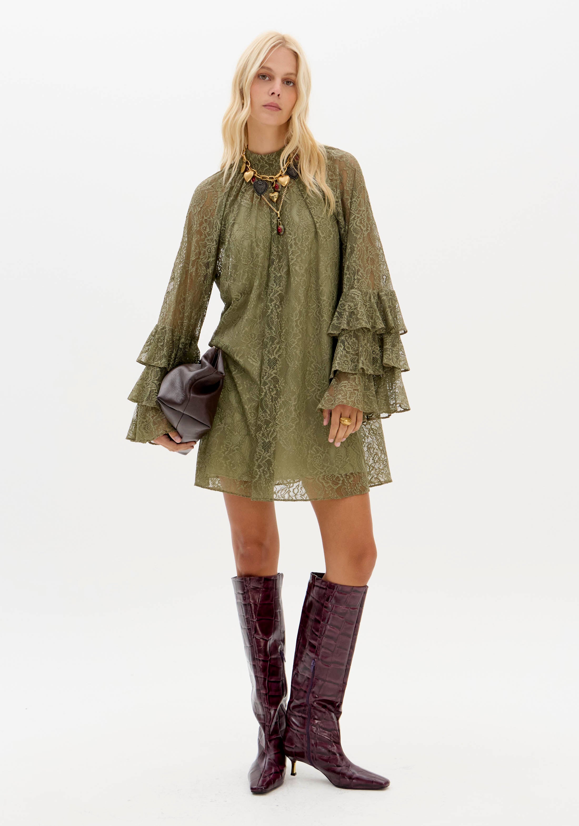 Vestido Curto Manga Longa Verde