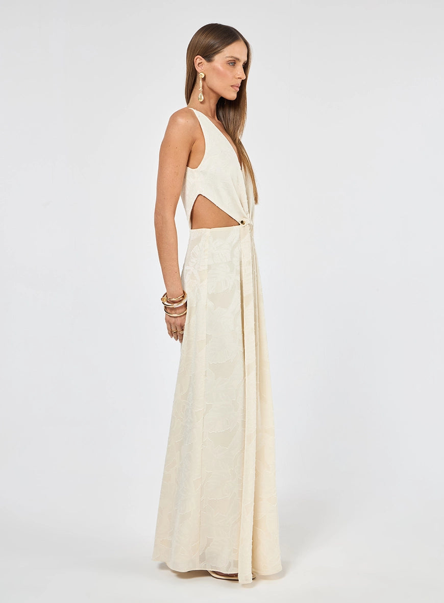 Vestido Maxi Midi Cut Bege Italian