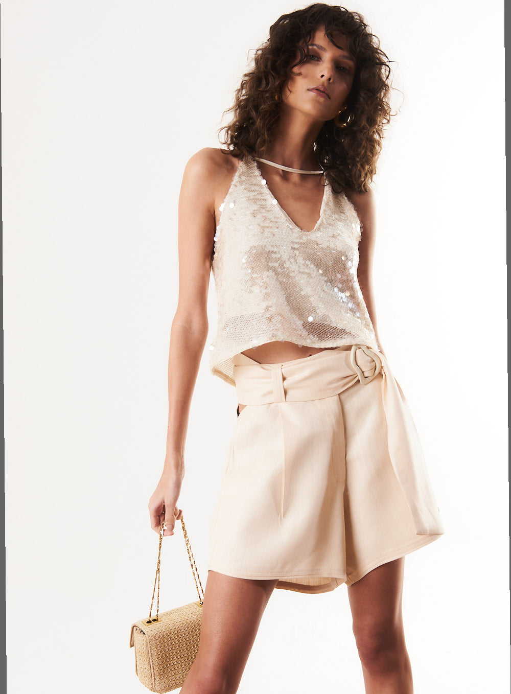 Blusa Paetê Bege/Dourado