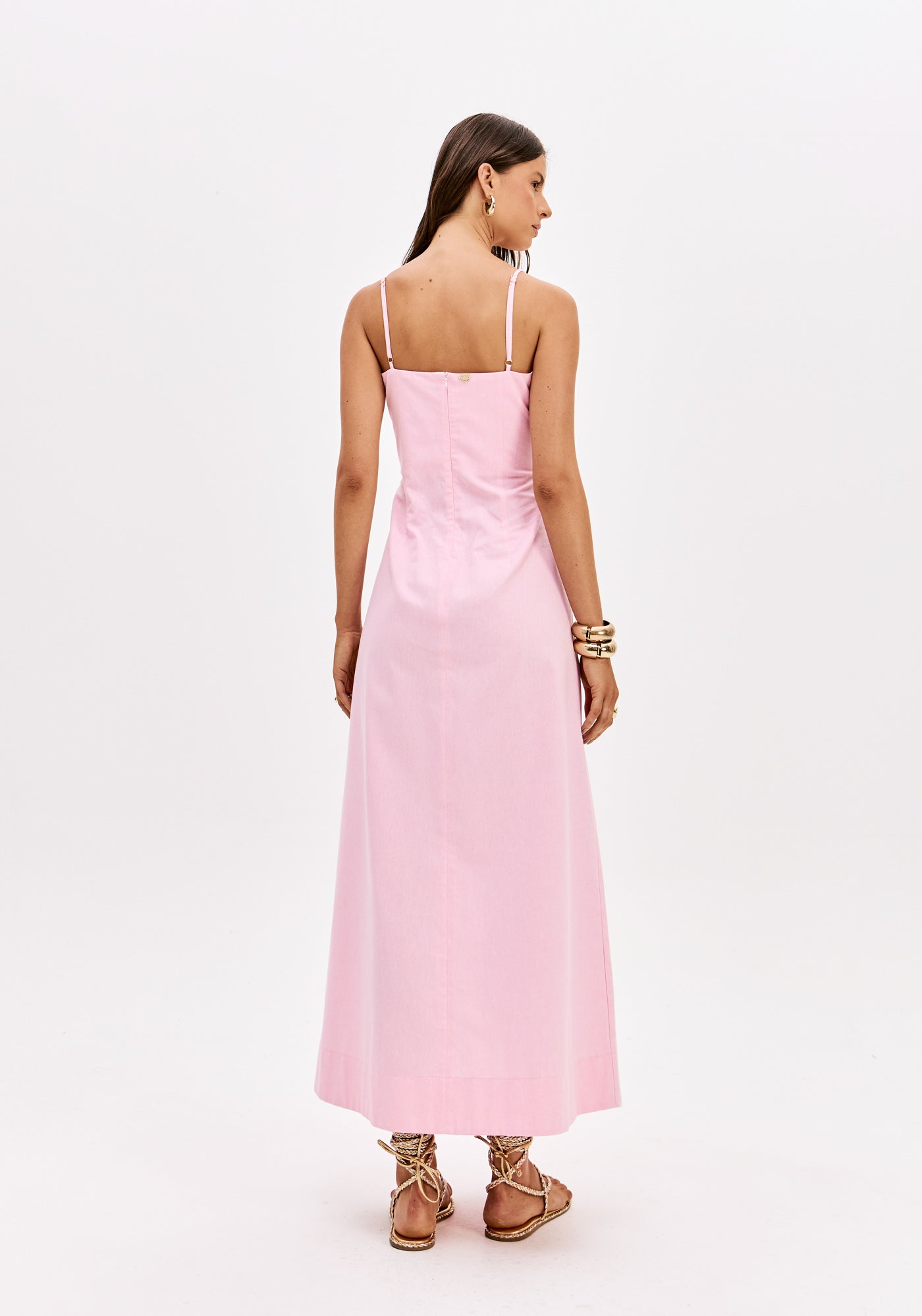 Vestido Super Midi De Alças Rosa