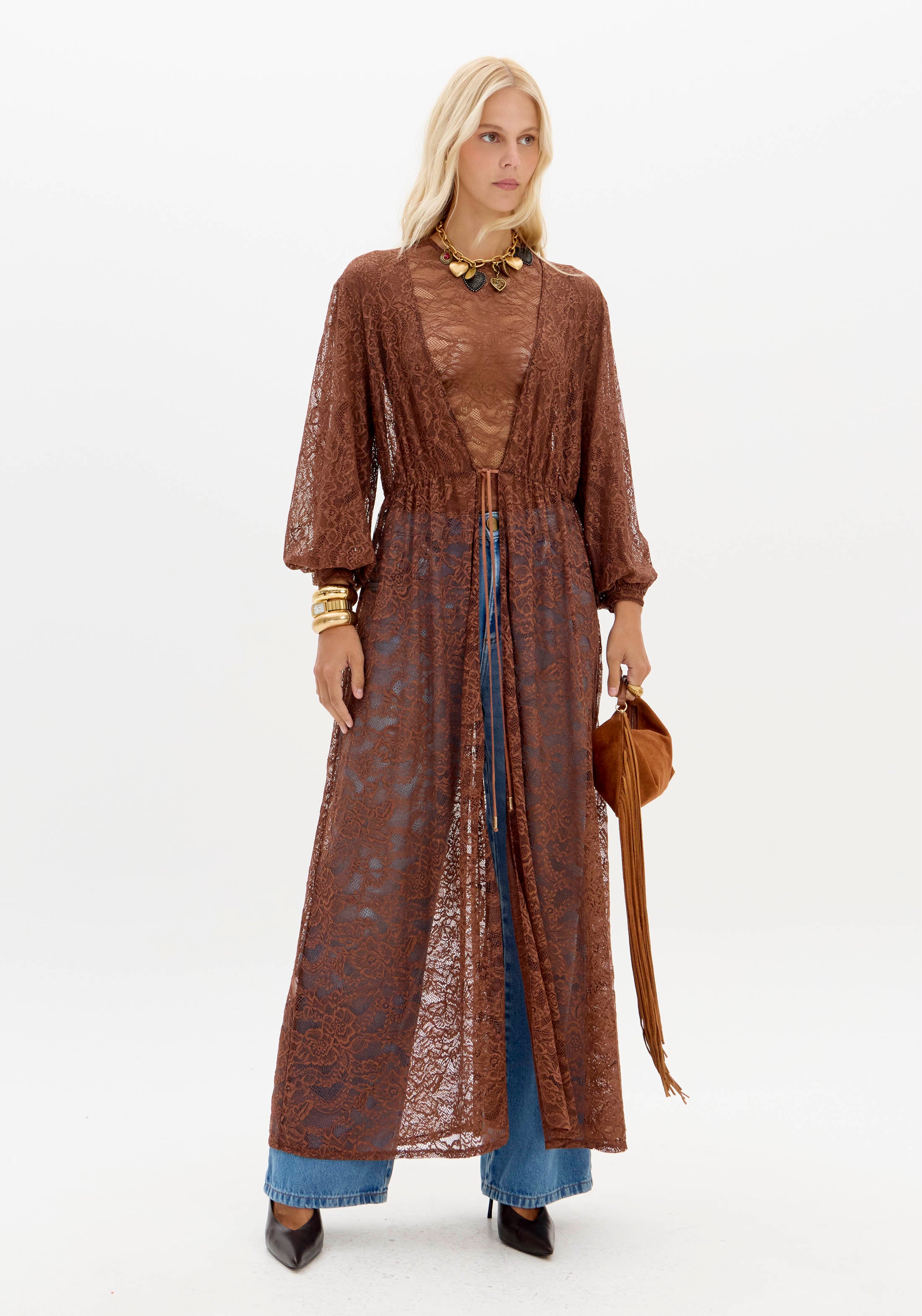 Túnica Kaftan Alongado De Renda