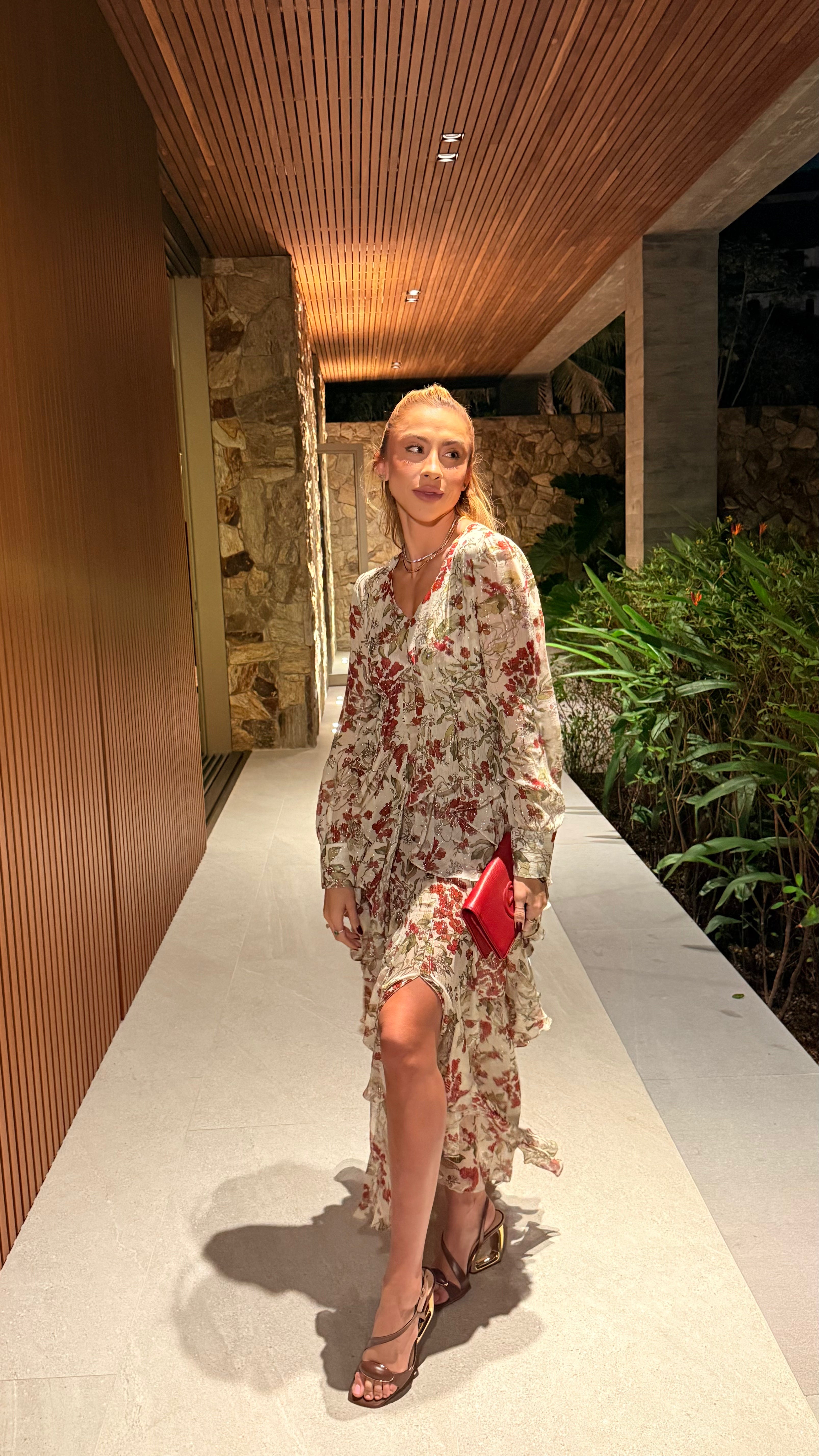 Vestido Café Estampa Floral Cafezal