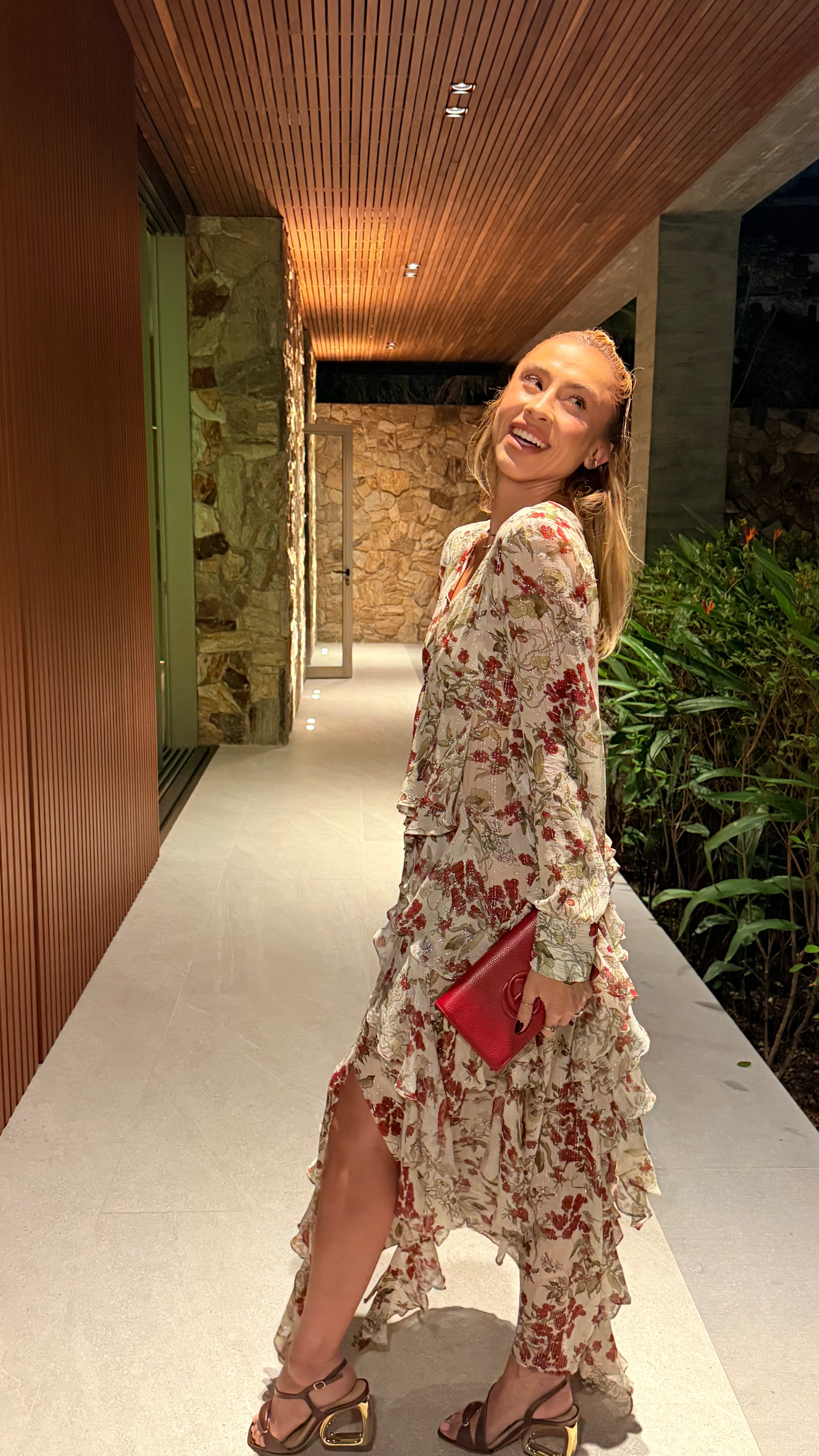 Vestido Café Estampa Floral Cafezal