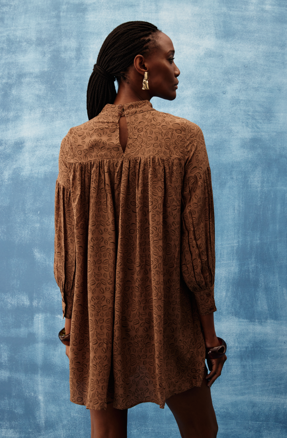 Vestido Grão Do Café Estampado