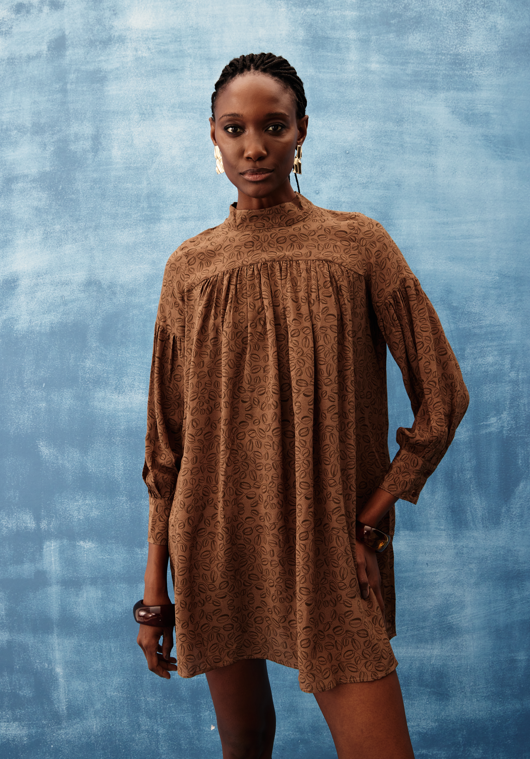 Vestido Grão Do Café Estampado