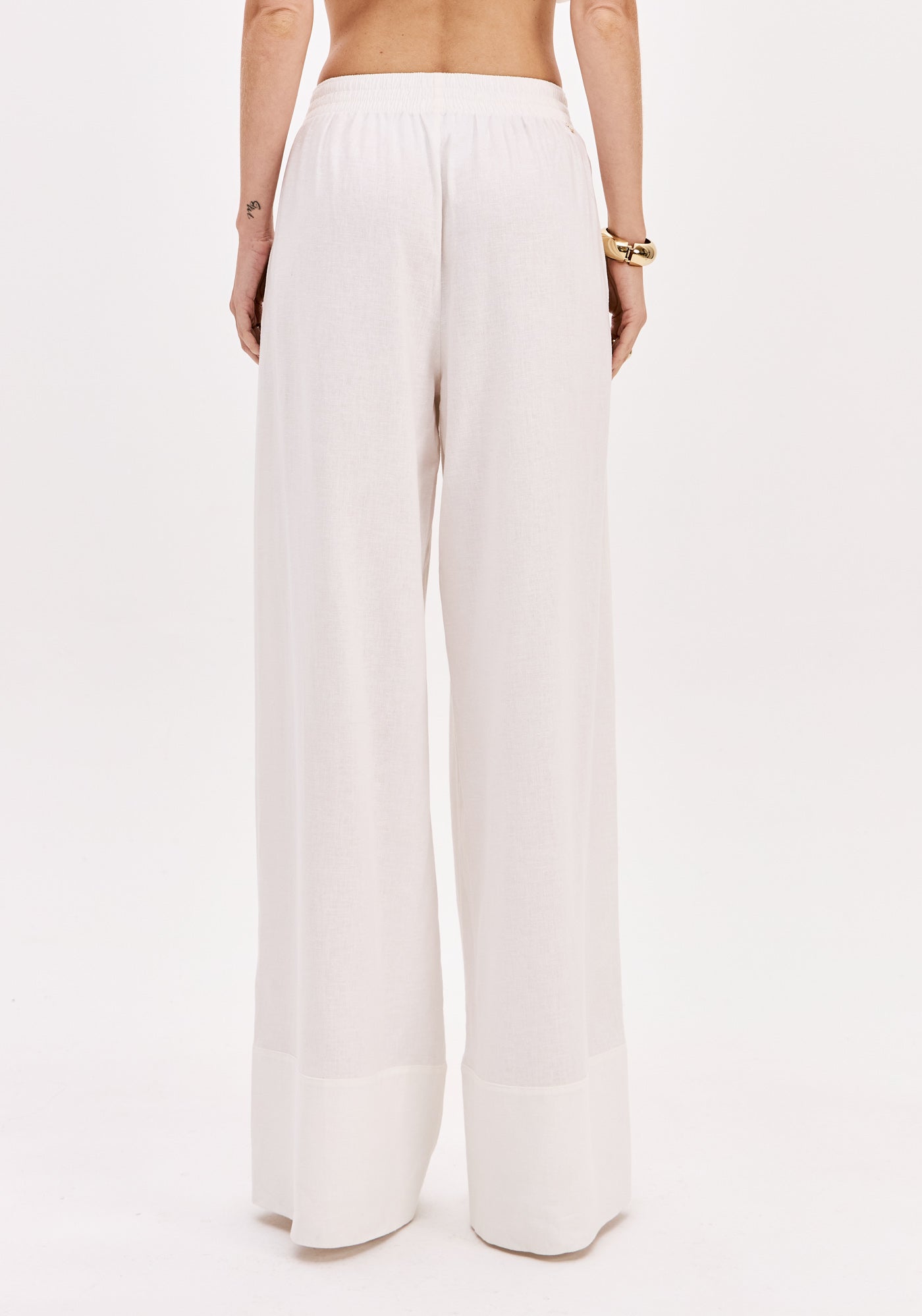 Calça Wide Leg Com Linho