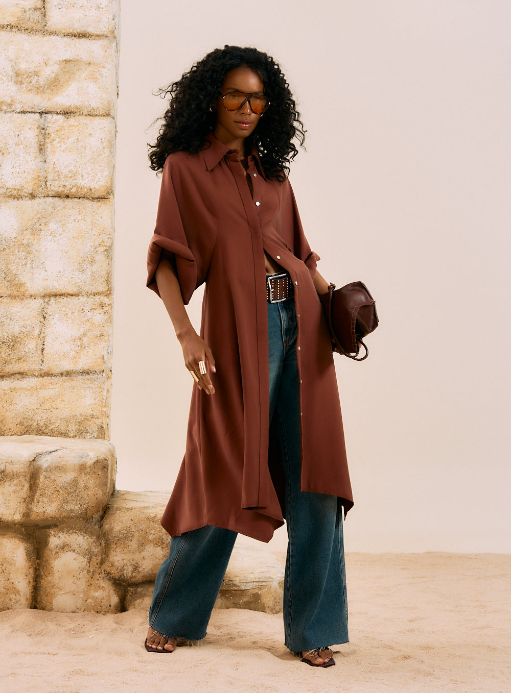 Vestido Linho Marrom Malfitano