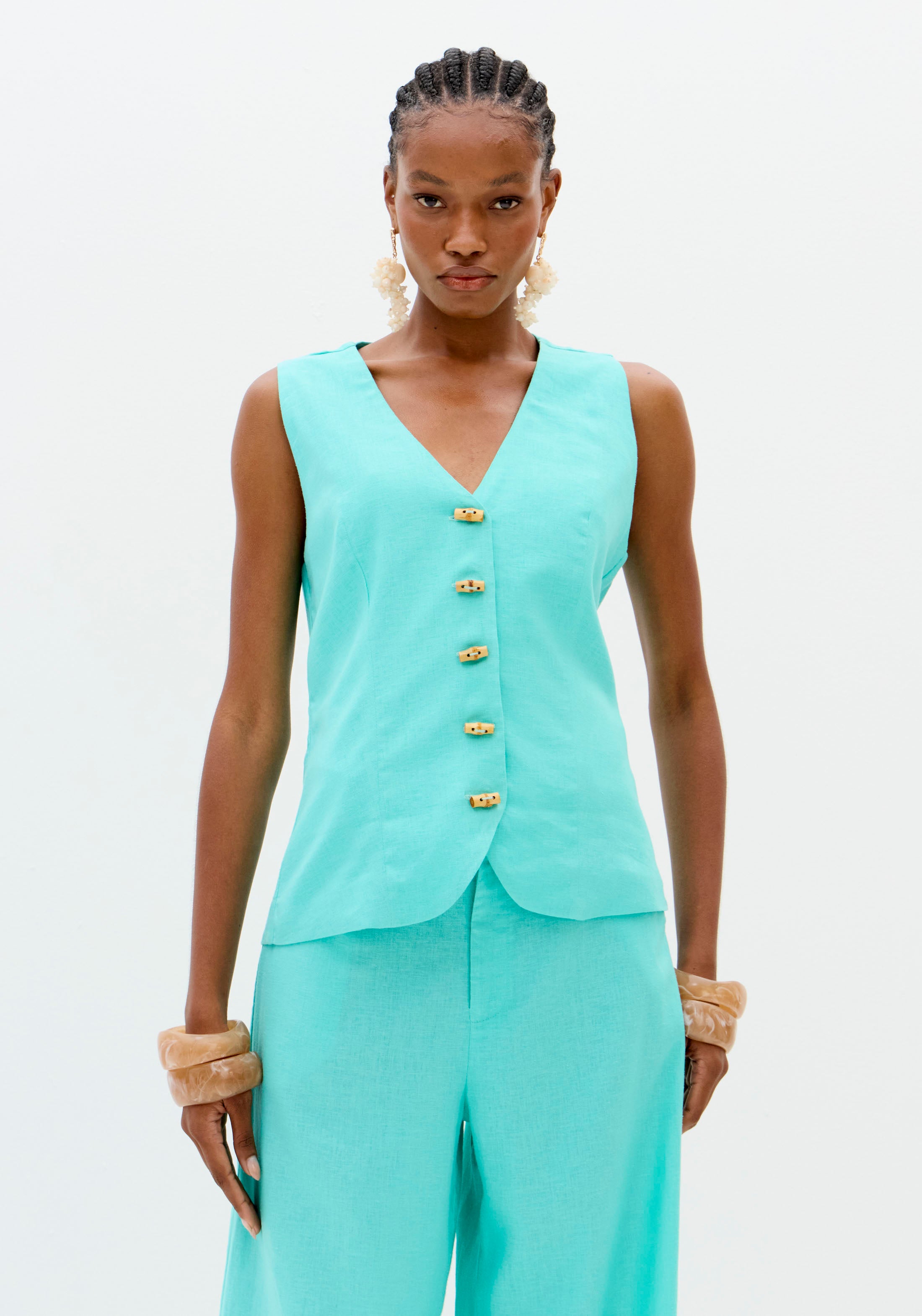 Colete Alongado Com Linho Turmalina