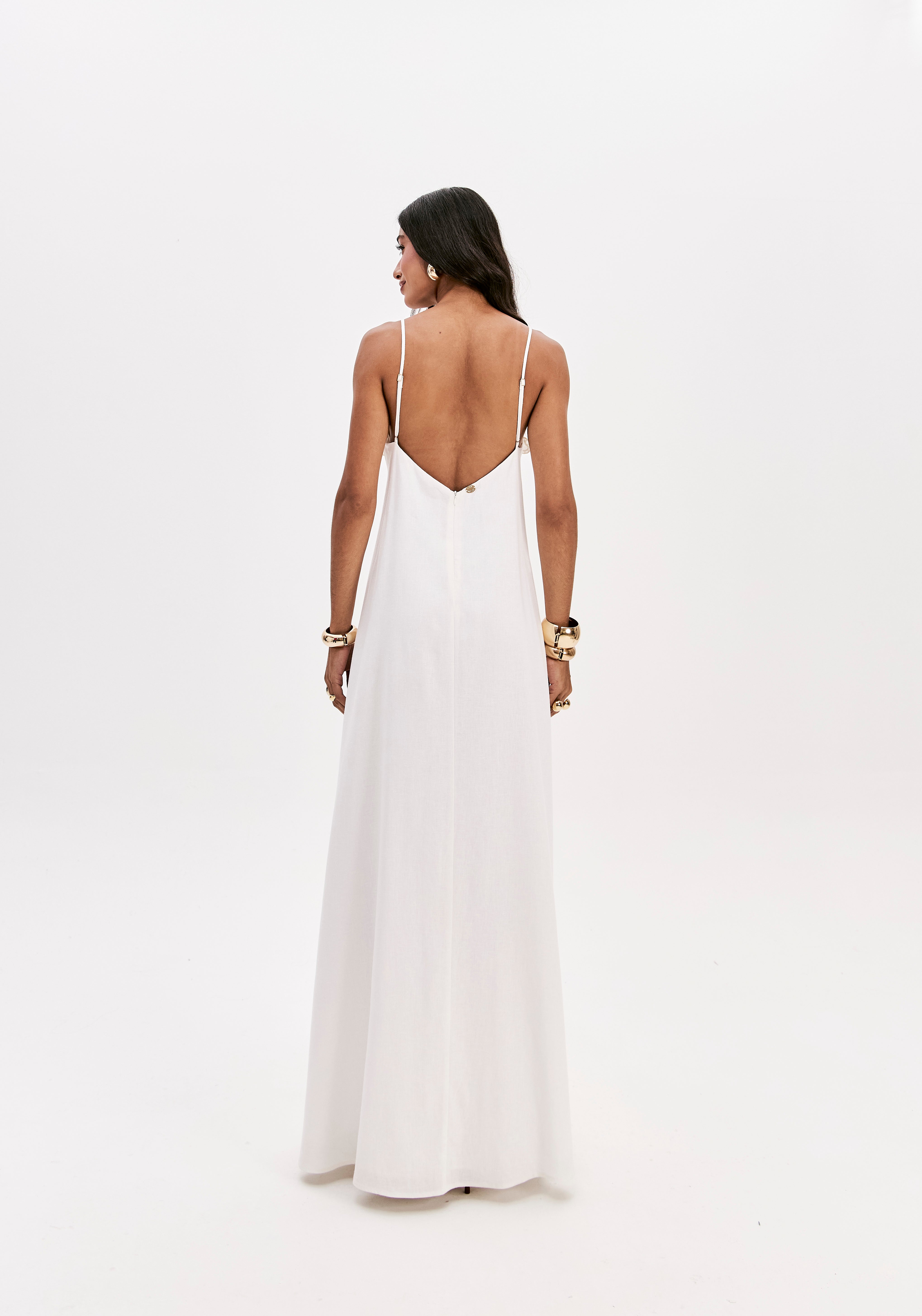 Vestido Super Midi De Alça Com Linho