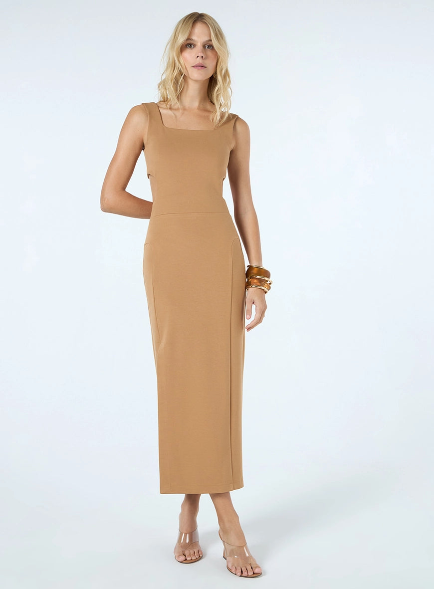 Vestido Maxi Midi Alças Bege Loam