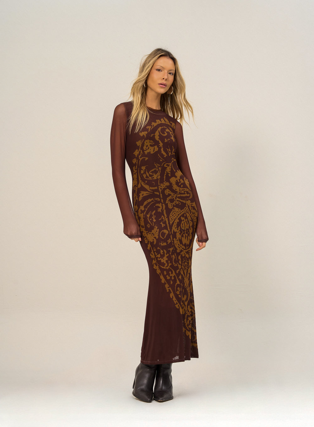 Vestido Estampado Marrom/Amarelo